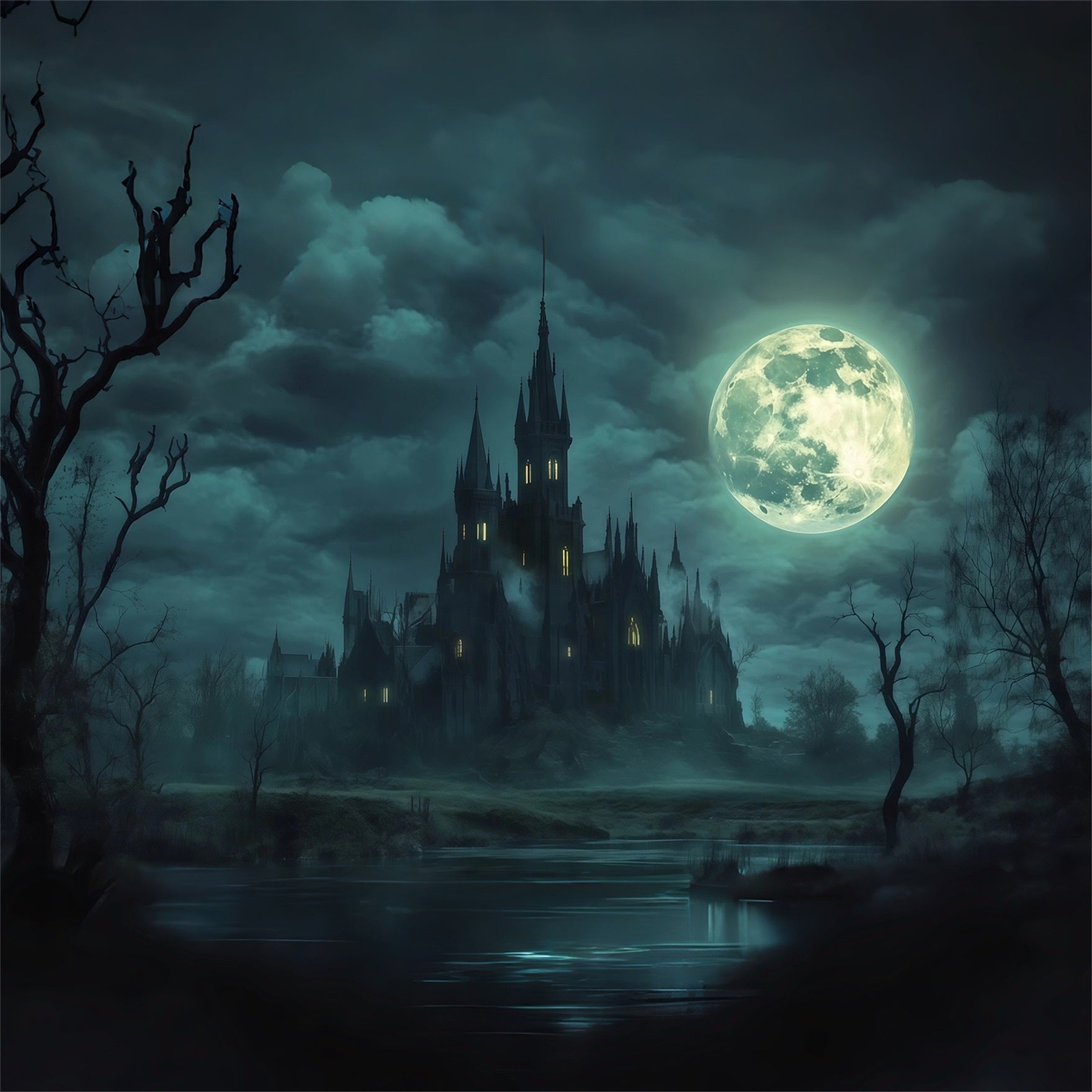 Gothic Halloween Garage Door Cover Moonlit Haunted Castle Halloween Yard Garage Door Decor RR68-39-1 car