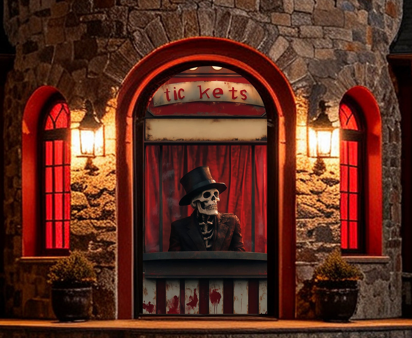 Spooky Carnival Door Skeleton Ticket Booth Halloween Bedroom Door Cover RR68-4
