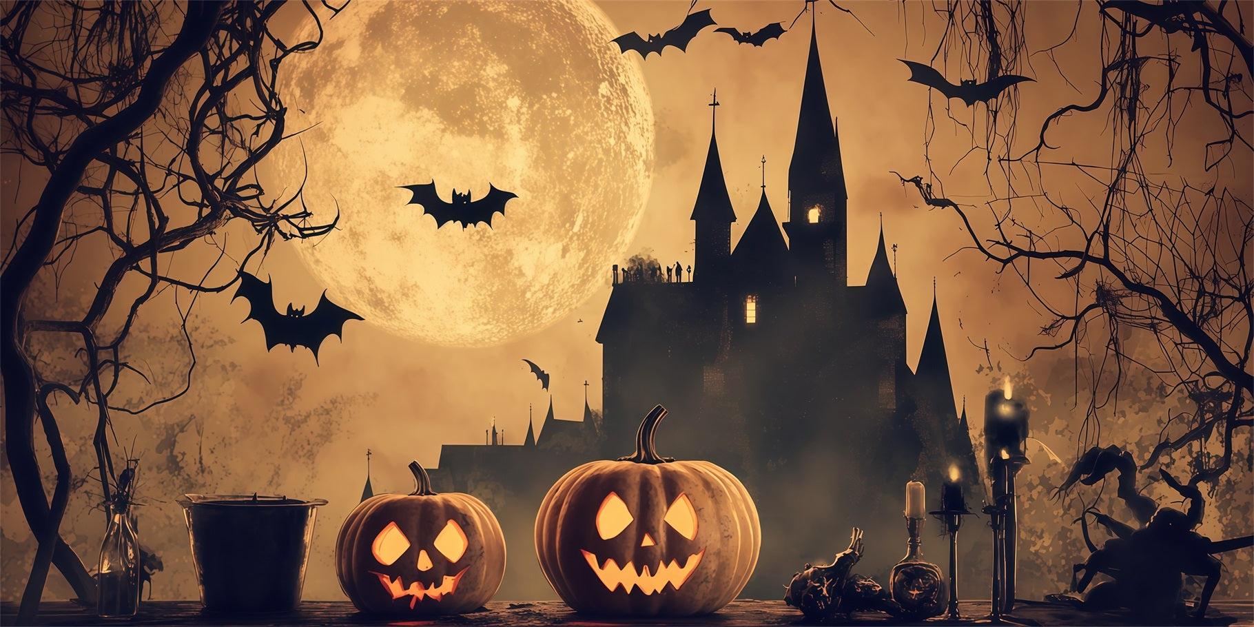 Vintage Halloween Garage Door Cover Pumpkin Moonlit Bat Castle Halloween Garage Door Cover RR68-40-2 car