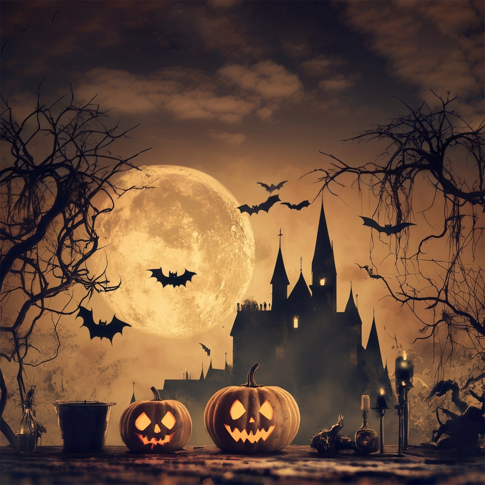 Vintage Halloween Garage Door Cover Pumpkin Moonlit Bat Castle Halloween Garage Door Cover RR68-40-1 car