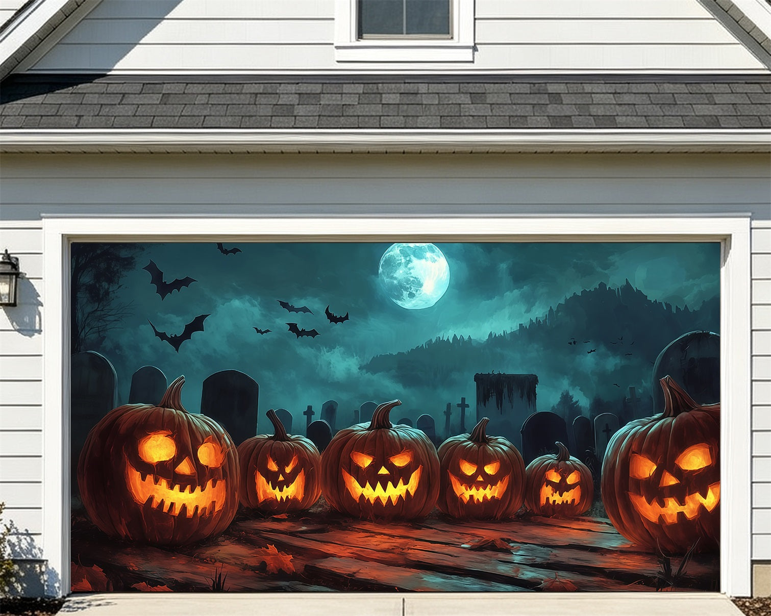 Scary Halloween Garage Door Cover Moonlit Pumpkin Graveyard Gathering Halloween Garage Door Cover RR68-41-2 car