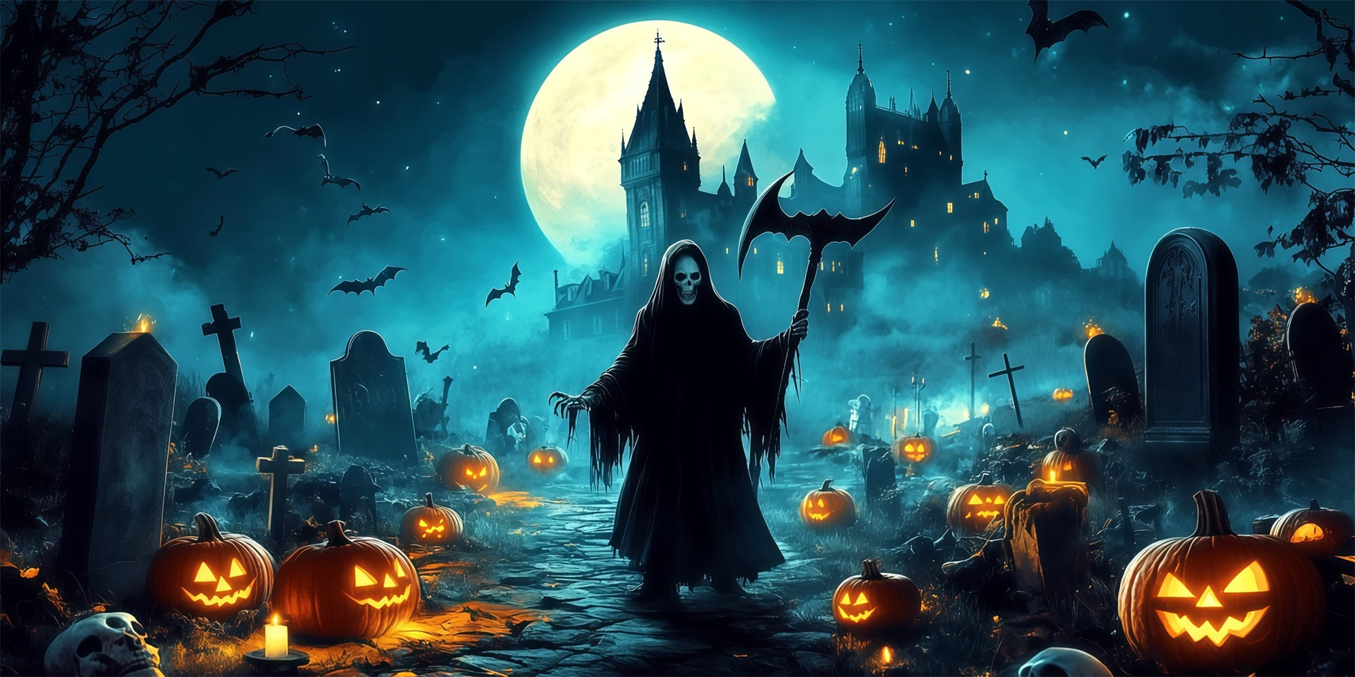 Spooky Halloween Garage Door Cover Grim Reaper Pumpkin Cemetery Halloween Garage Door Cover RR68-42-2 car