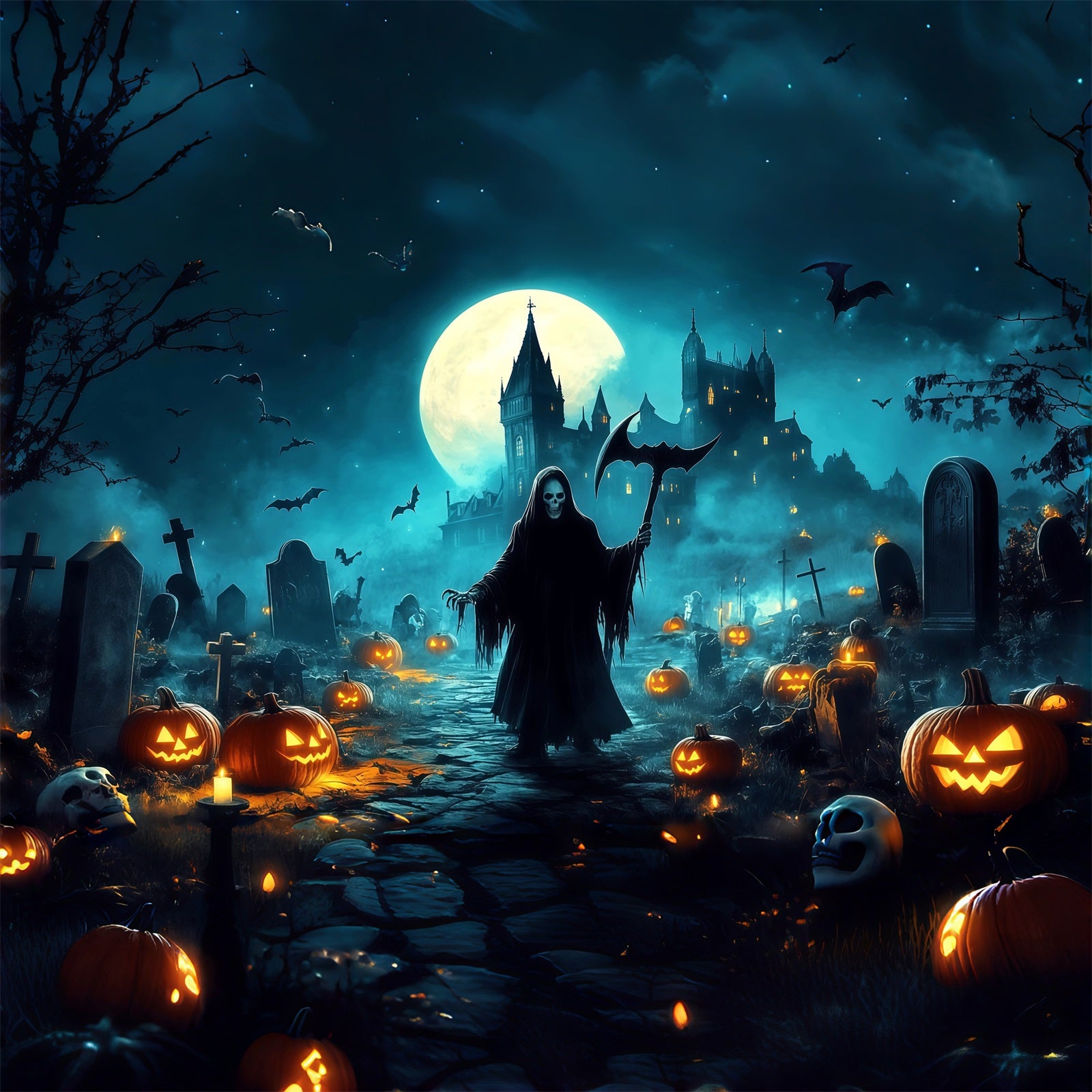 Spooky Halloween Garage Door Cover Grim Reaper Pumpkin Cemetery Halloween Garage Door Cover RR68-42-1 car