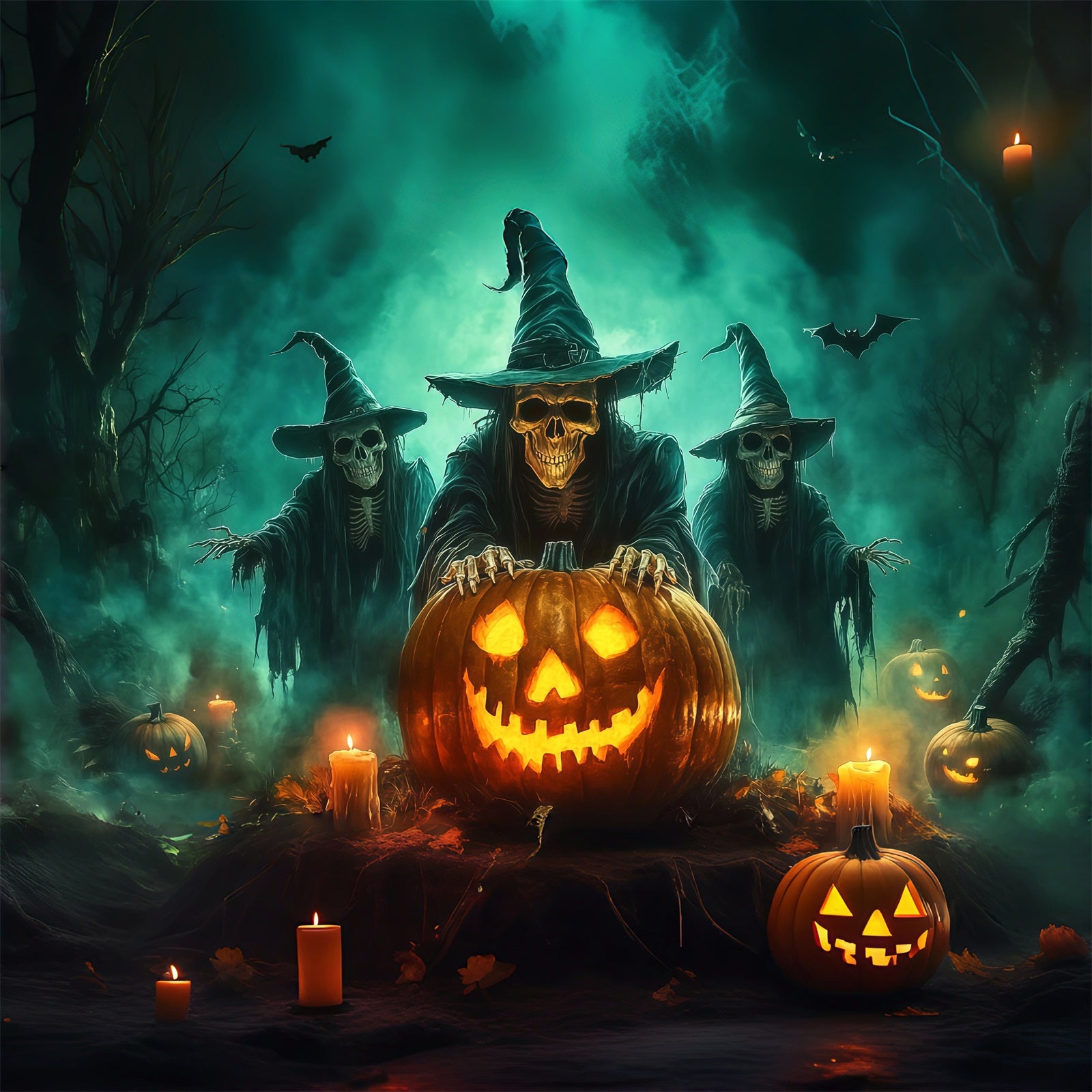 Creepy Halloween Garage Door Decor Skeleton Witch Pumpkin Gathering Halloween Garage Door Decoration RR68-43-1 car