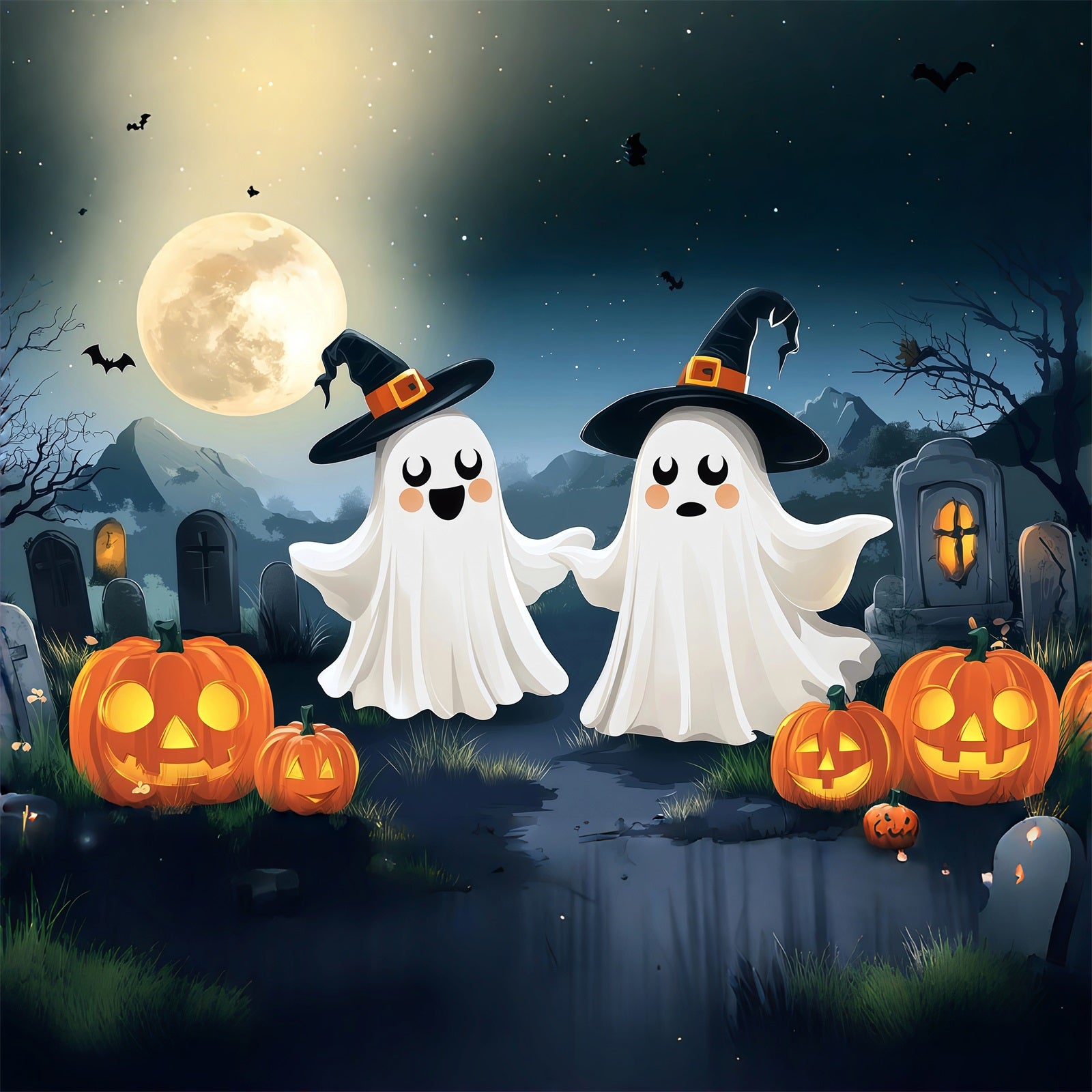 Haunted Halloween Garage Door Cover Cute Ghost Witch Graveyard Halloween Garage Door Decor RR68-44-1 car