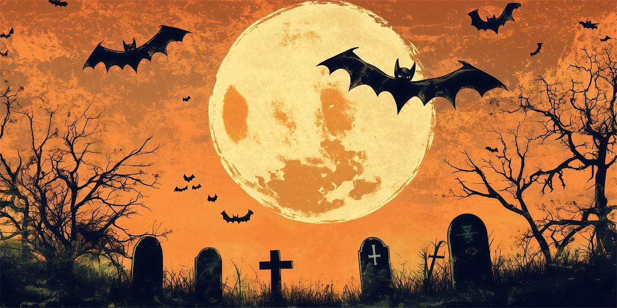 Vintage Halloween Garage Door Cover Orange Moon Bat Graveyard Halloween Garage Door Backdrop RR68-46-2 car
