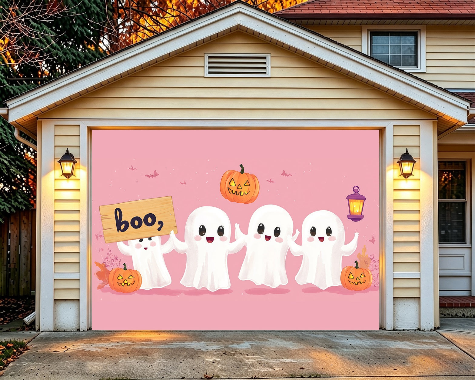 Cute Halloween Garage Door Decor Ghost Pumpkin Gathering Halloween Garage Door Poster RR68-47-1 car