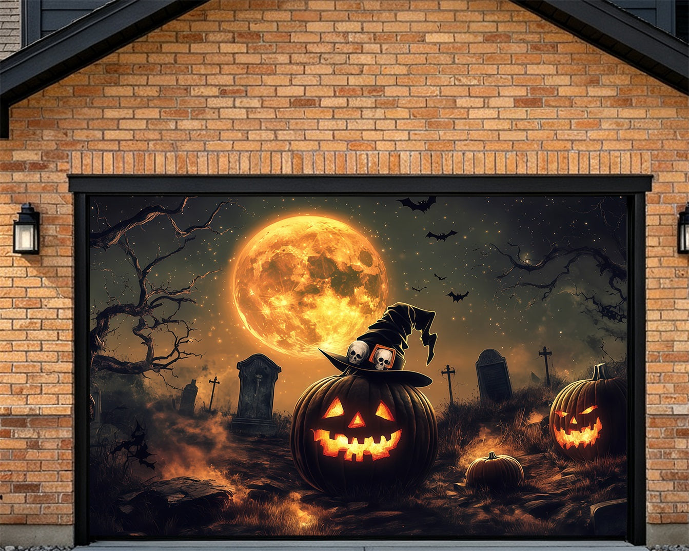 Pumpkin Halloween Garage Door Cover Witch Hat Pumpkin Graveyard Large Halloween Garage Door Cover RR68-51-2 car