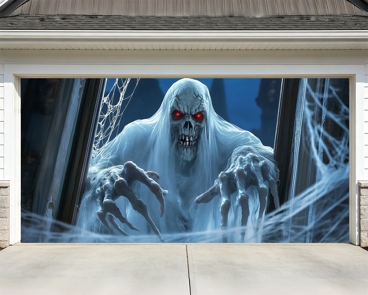 Ghost Halloween Garage Door Cover Red Eyed Ghost Cobwebs Extra Large Halloween Garage Door Cover RR68-52-2 car