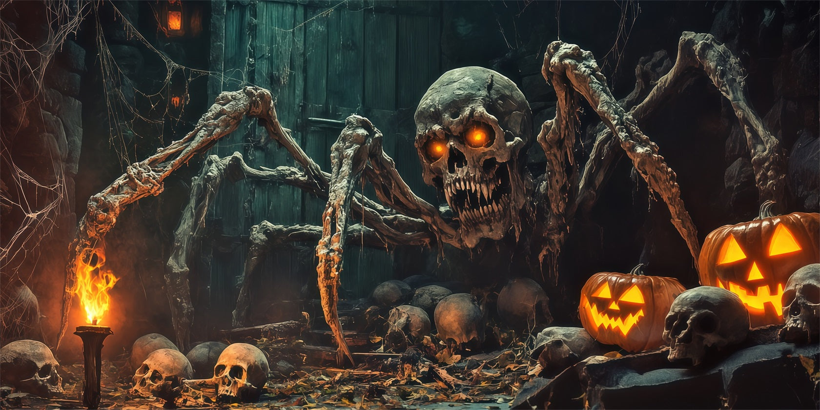Skeleton Halloween Garage Door Cover Skull Spider Pumpkin Lair Full Size Halloween Garage Door Cover RR68-53-2 car