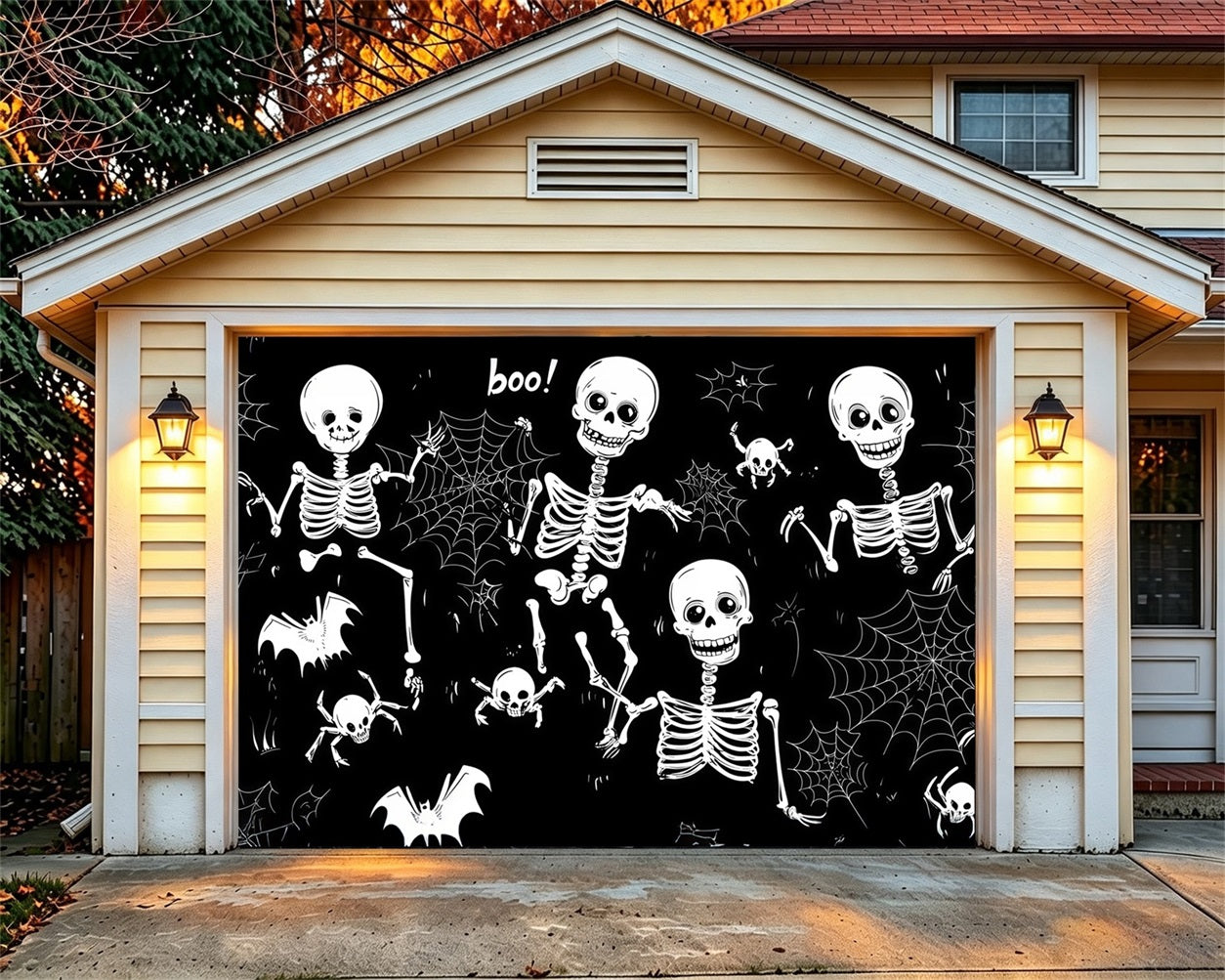 Skull Halloween Garage Door Decor Skeleton Spider Web Pattern Double Garage Door Halloween Cover RR68-54-1 car