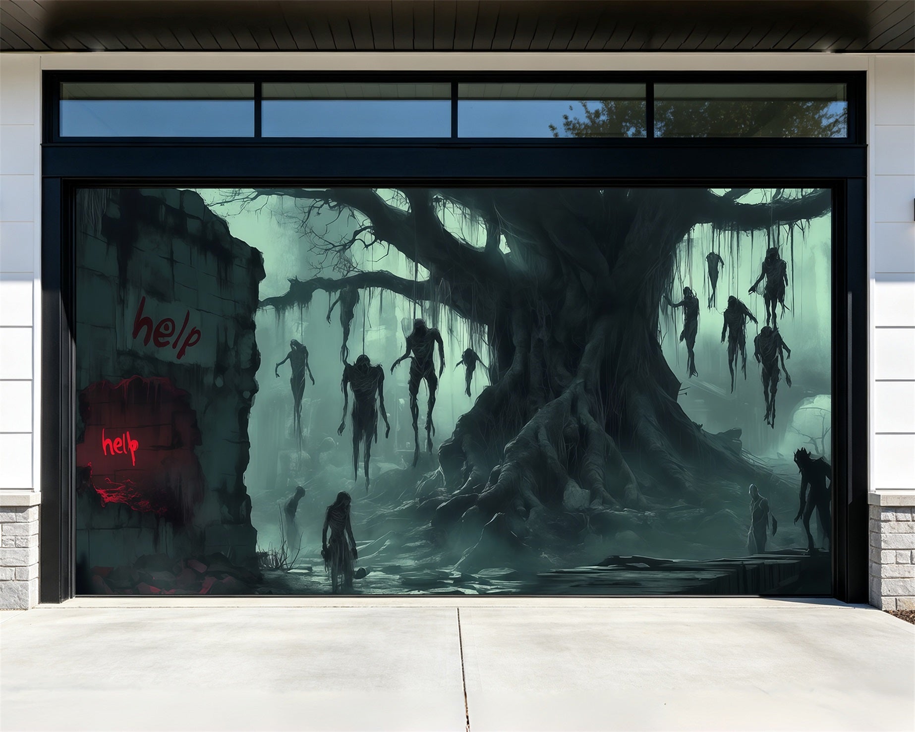 Haunted House Garage Door Cover Hanging Corpses Haunted Tree Single Garage Door Halloween Cover RR68-56-2 car