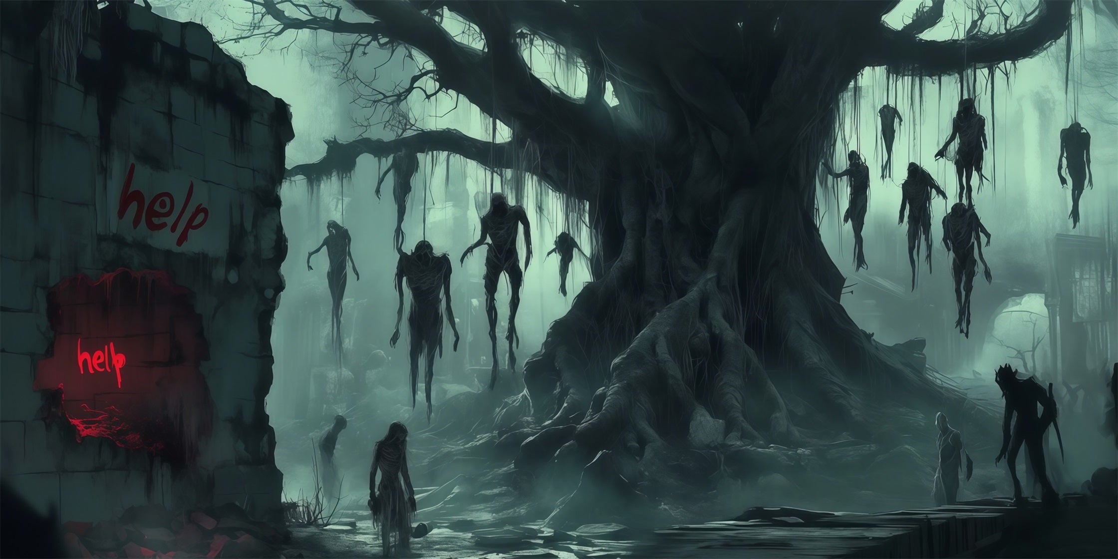 Haunted House Garage Door Cover Hanging Corpses Haunted Tree Single Garage Door Halloween Cover RR68-56-2 car
