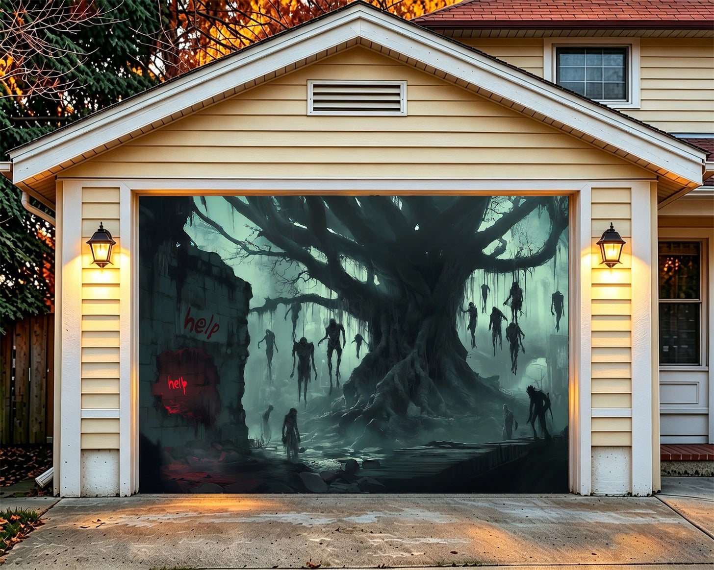 Haunted House Garage Door Cover Hanging Corpses Haunted Tree Single Garage Door Halloween Cover RR68-56-1 car