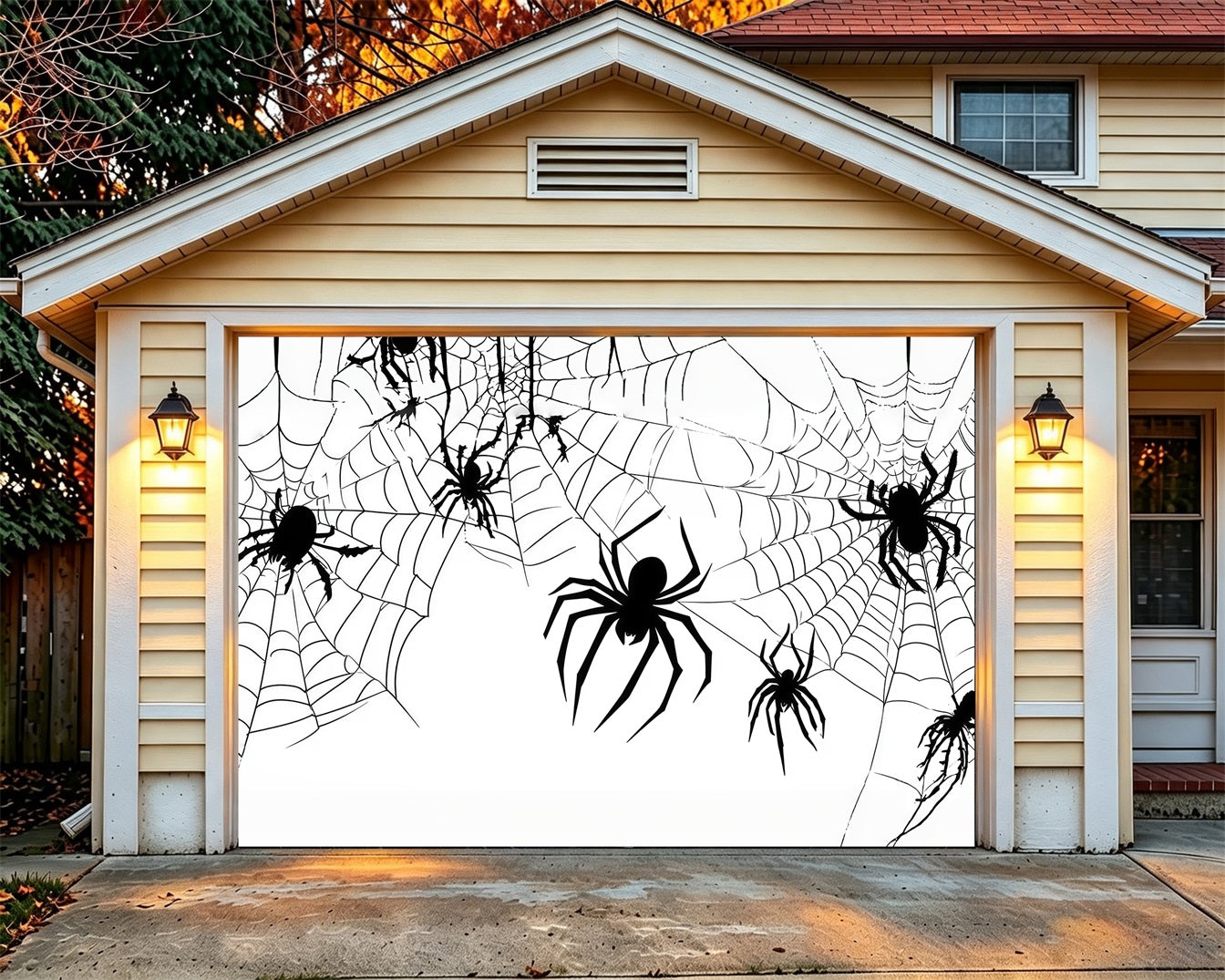 Spider Web Garage Door Cover Giant Spider Web Silhouettes Halloween Garage Decorations RR68-59-1 car