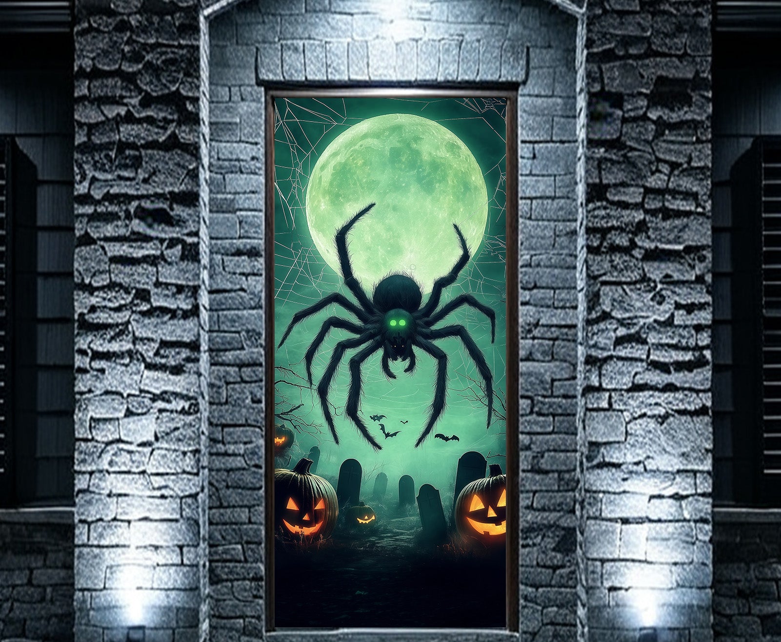Spider Web Door Giant Moonlit Spider Graveyard Halloween Bedroom Door Decor RR68-6