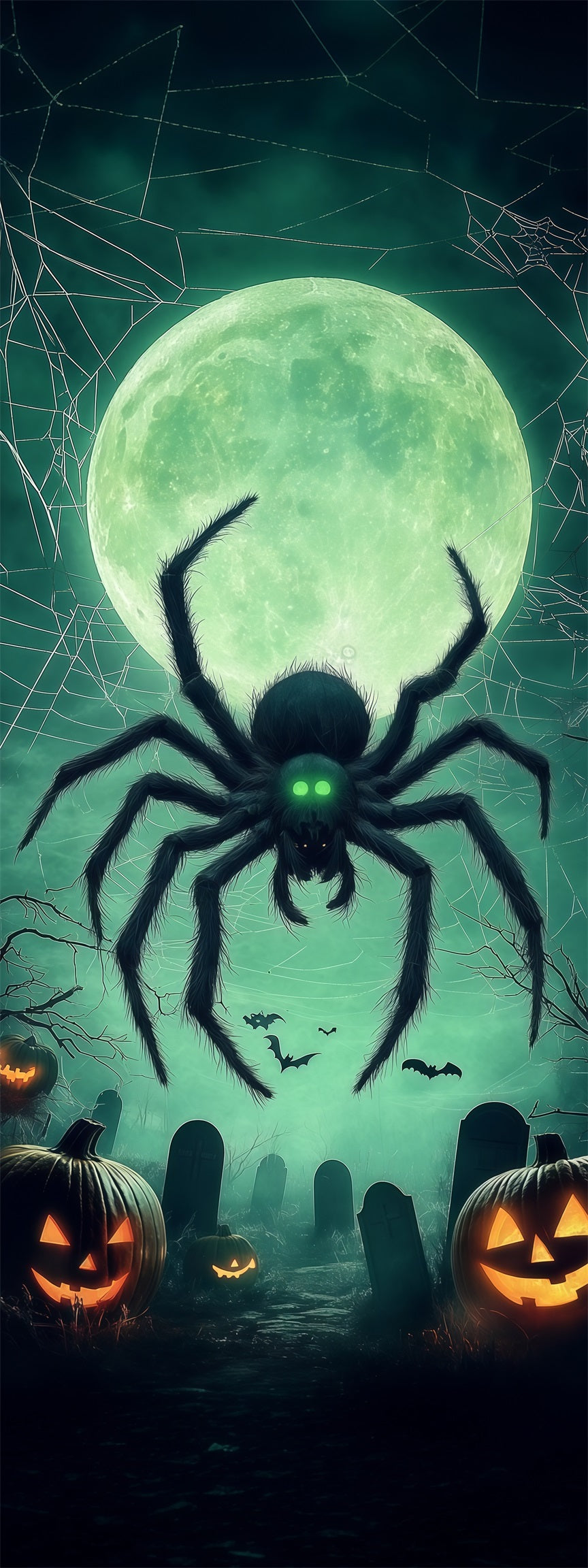 Spider Web Door Giant Moonlit Spider Graveyard Halloween Bedroom Door Decor RR68-6