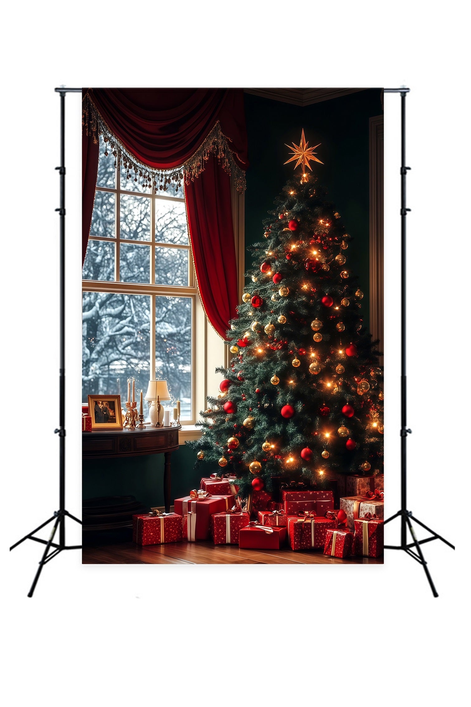 Christmas Tree Photo Backdrop Evergreen Tree Window Glow Christmas Backdrop RR68-61