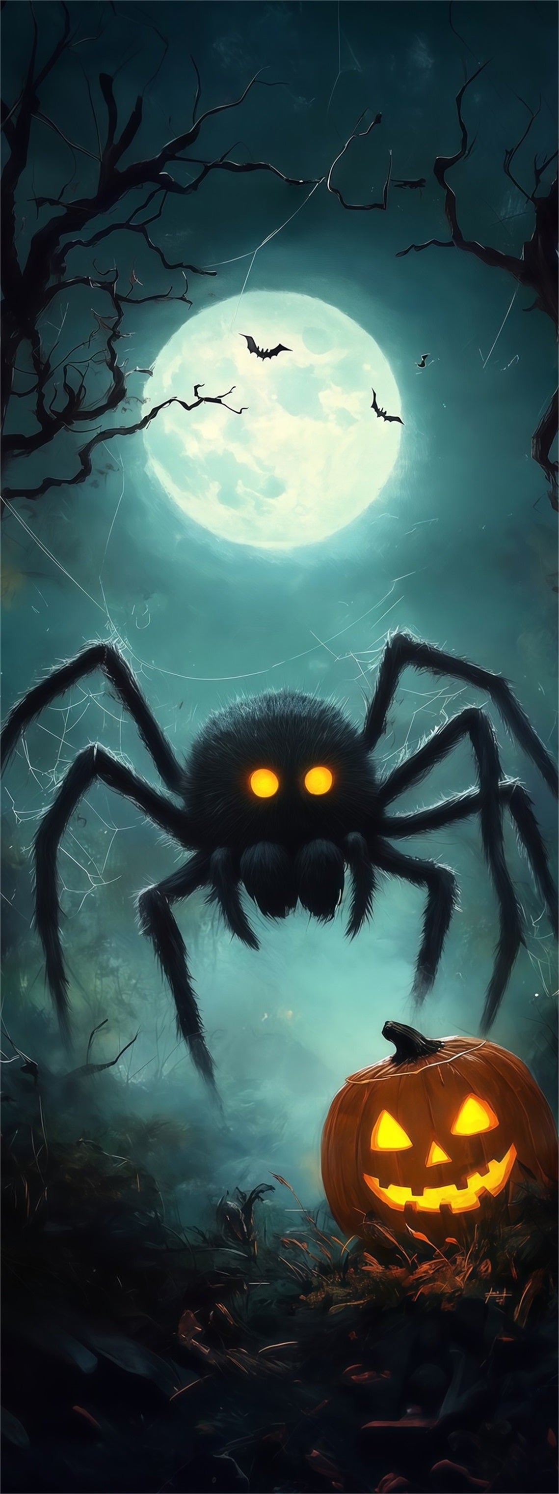 Giant Spider Door Moonlit Graveyard Pumpkin Halloween Indoor Door Cover RR68-7