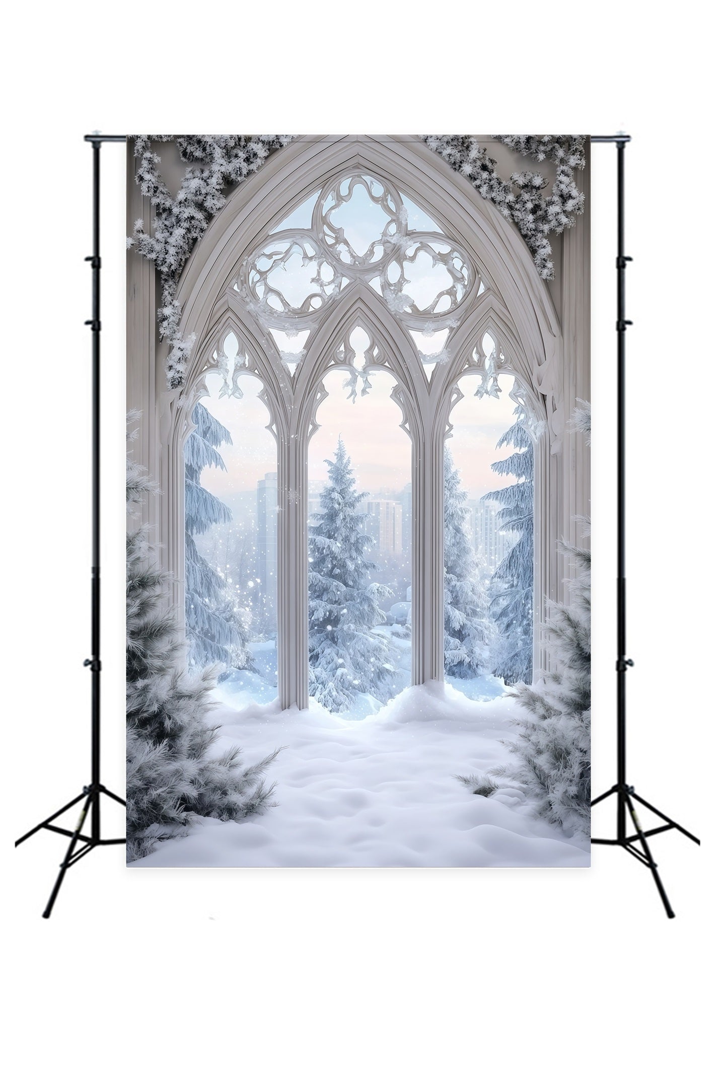 Christmas Snow Backdrop Frosted Gothic Window Christmas Photo Backdrop RR68-71