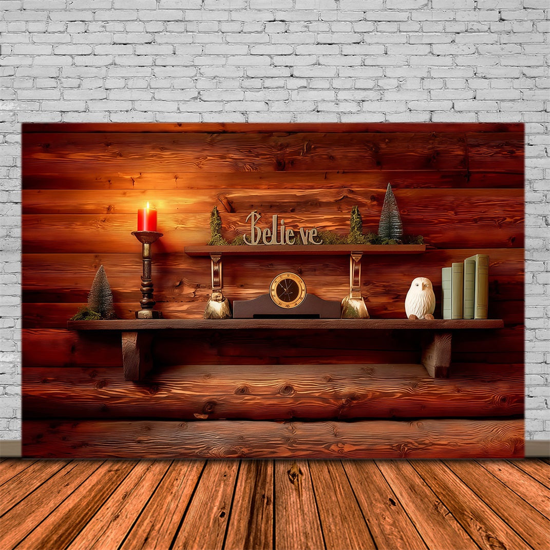 Religious Christmas Backdrop Wooden Believe Shelf Christmas Studio Backdrop RR68-79