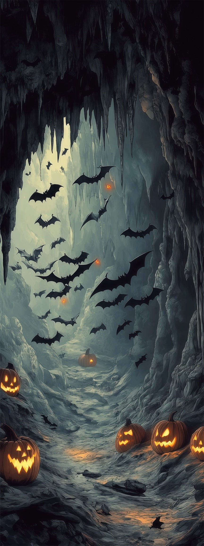 Bat Cave Door Bat Filled Pumpkin Cave Halloween Outdoor Door Cover RR68-8
