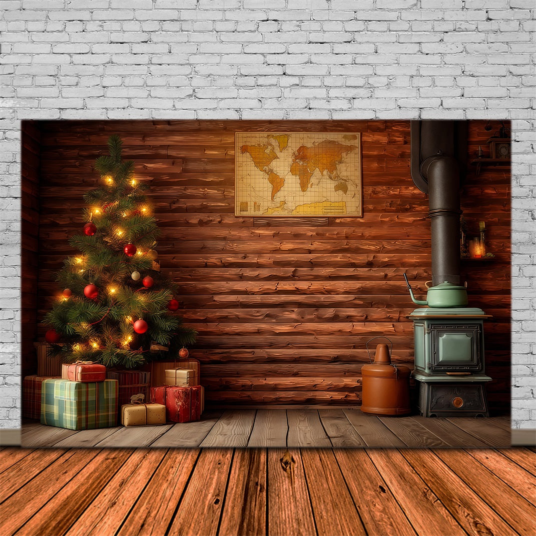 Country Christmas Backdrop Rustic Cabin Interior Photography Backdrop Christmas RR68-80