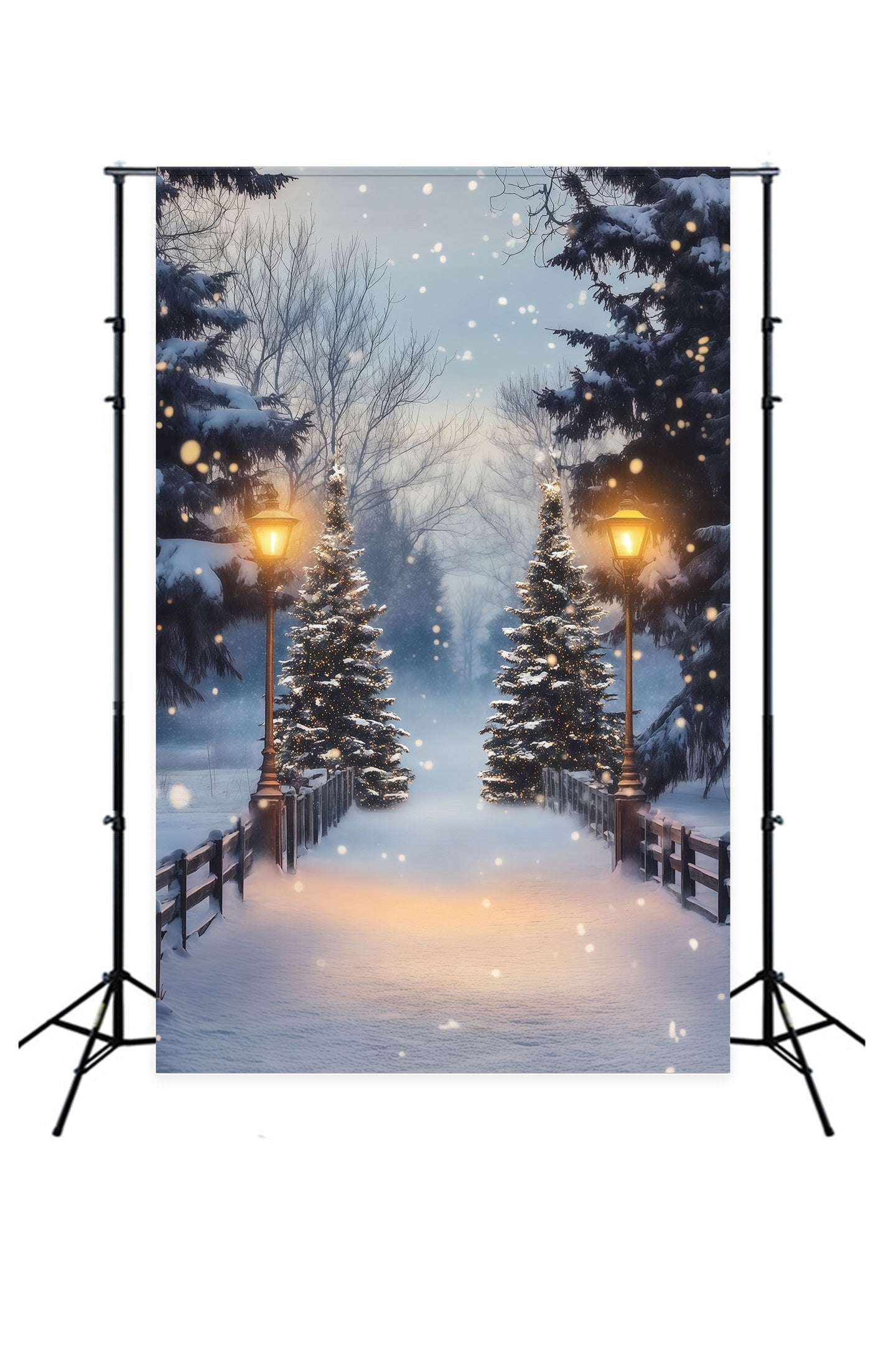 Christmas Forest Backdrop Snowy Pine Lantern Bridge Studio Christmas Backdrop RR68-86