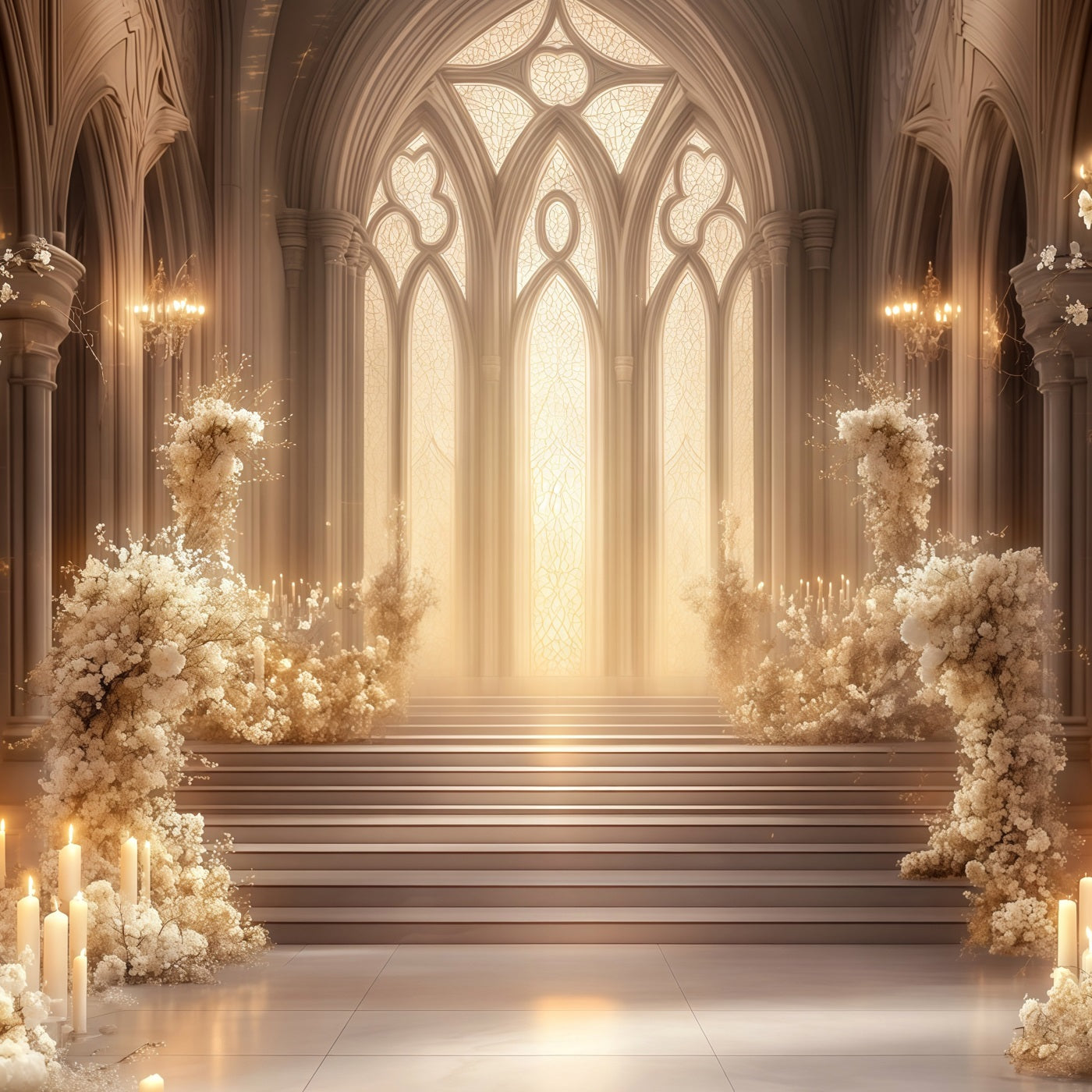 Church Christmas Backdrop Ivory Floral Cathedral Aisle Professional Christmas Backdrop RR68-92