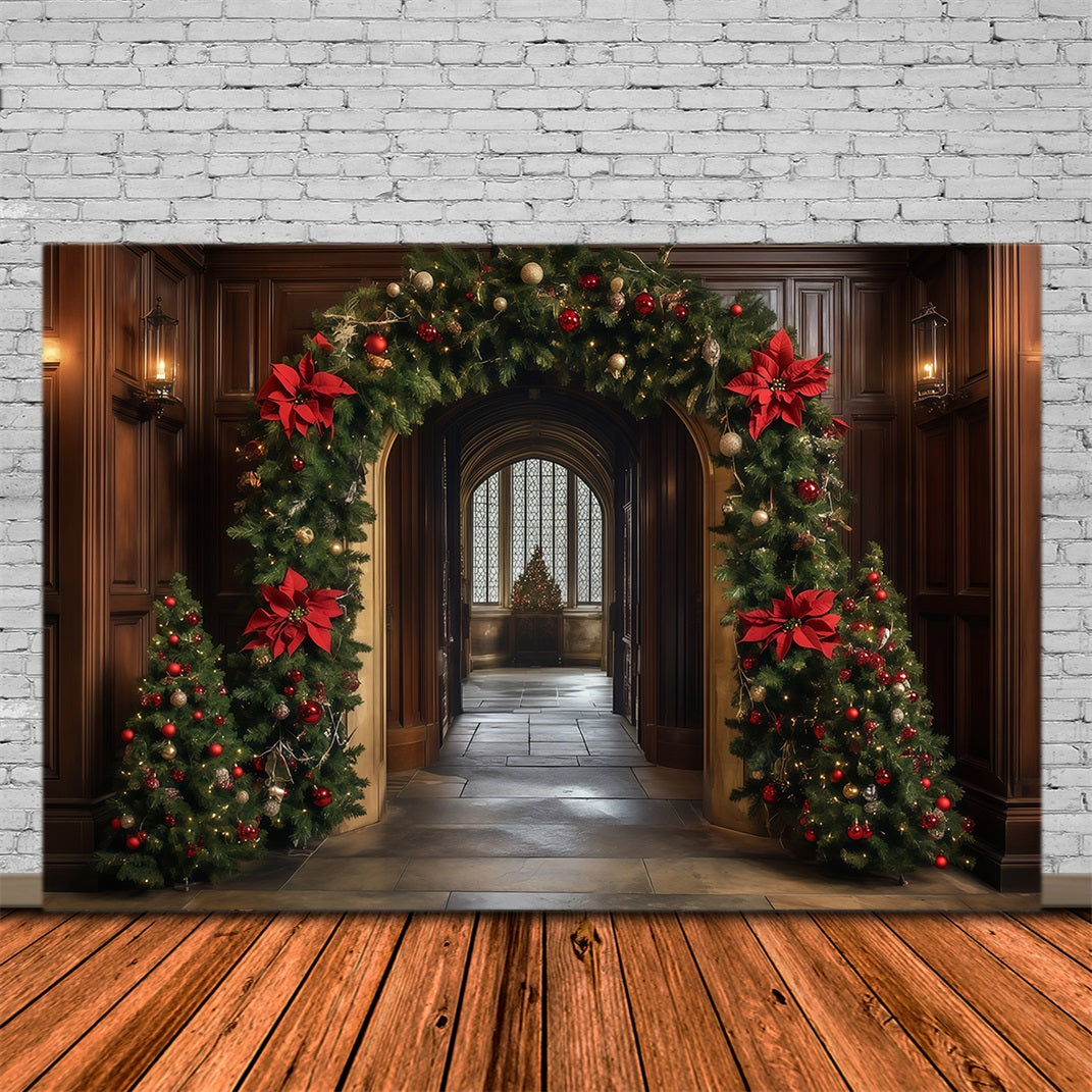 Christmas Arch Backdrop Poinsettia Garland Hallway Arch Wall Backdrop Christmas RR68-93