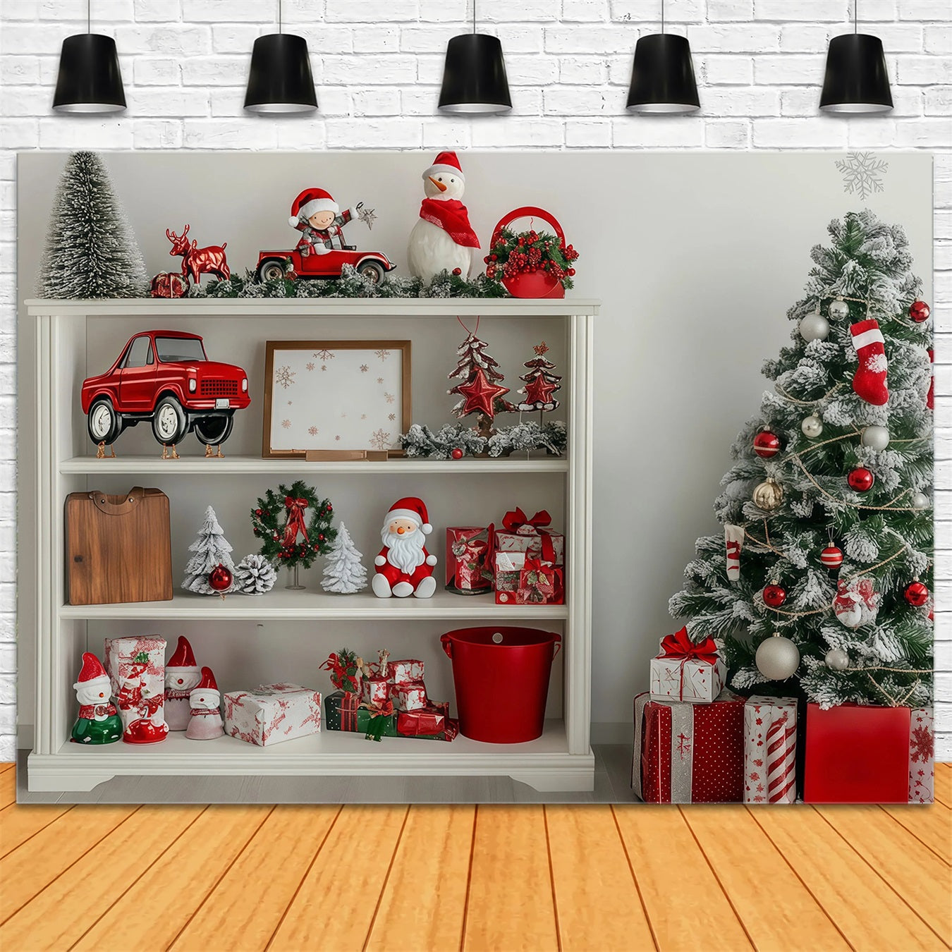 Christmas Ornament Backdrop Festive Shelf Tree Display Christmas Muslin Backdrops RR68-97