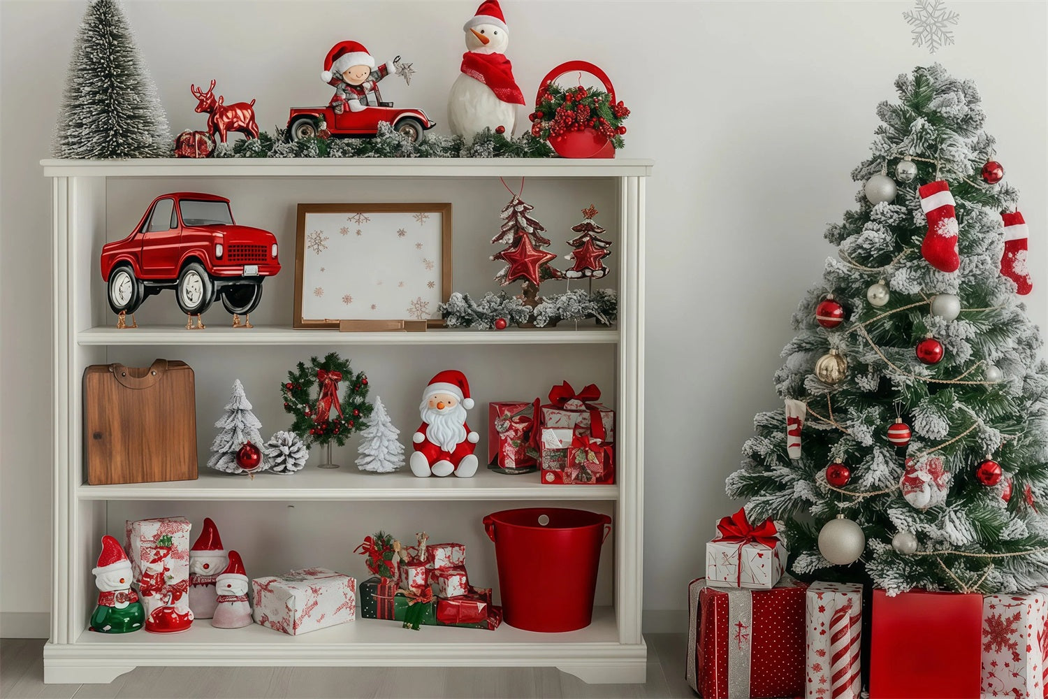 Christmas Ornament Backdrop Festive Shelf Tree Display Christmas Muslin Backdrops RR68-97