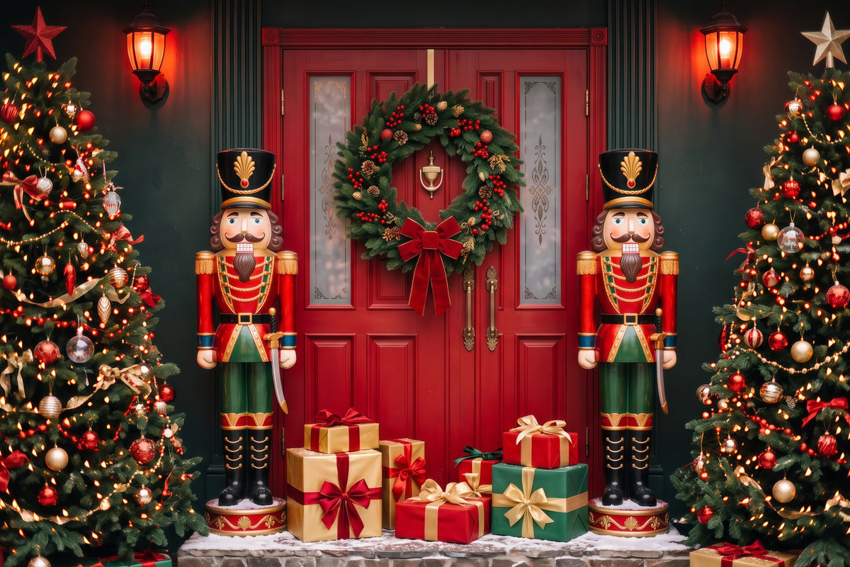 Christmas Door Backdrop Nutcracker Tree Gift Display Christmas Studio Backdrop RR69-110