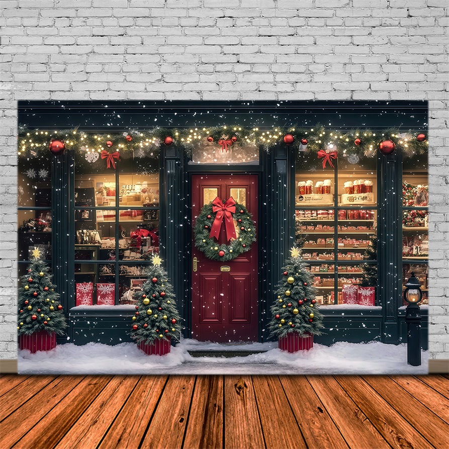 Christmas Shop Backdrop Festive Shopfront Gift Display Christmas Wall Backdrops RR69-15