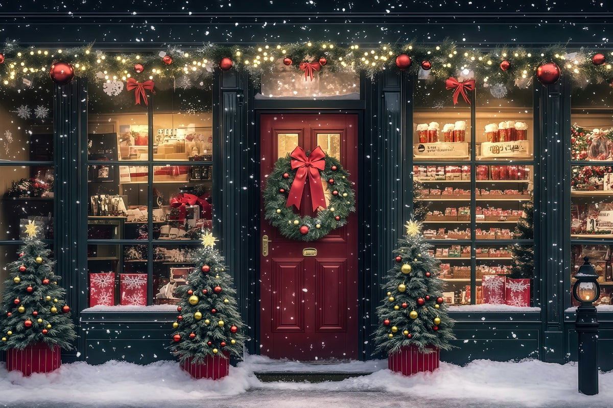Christmas Shop Backdrop Festive Shopfront Gift Display Christmas Wall Backdrops RR69-15