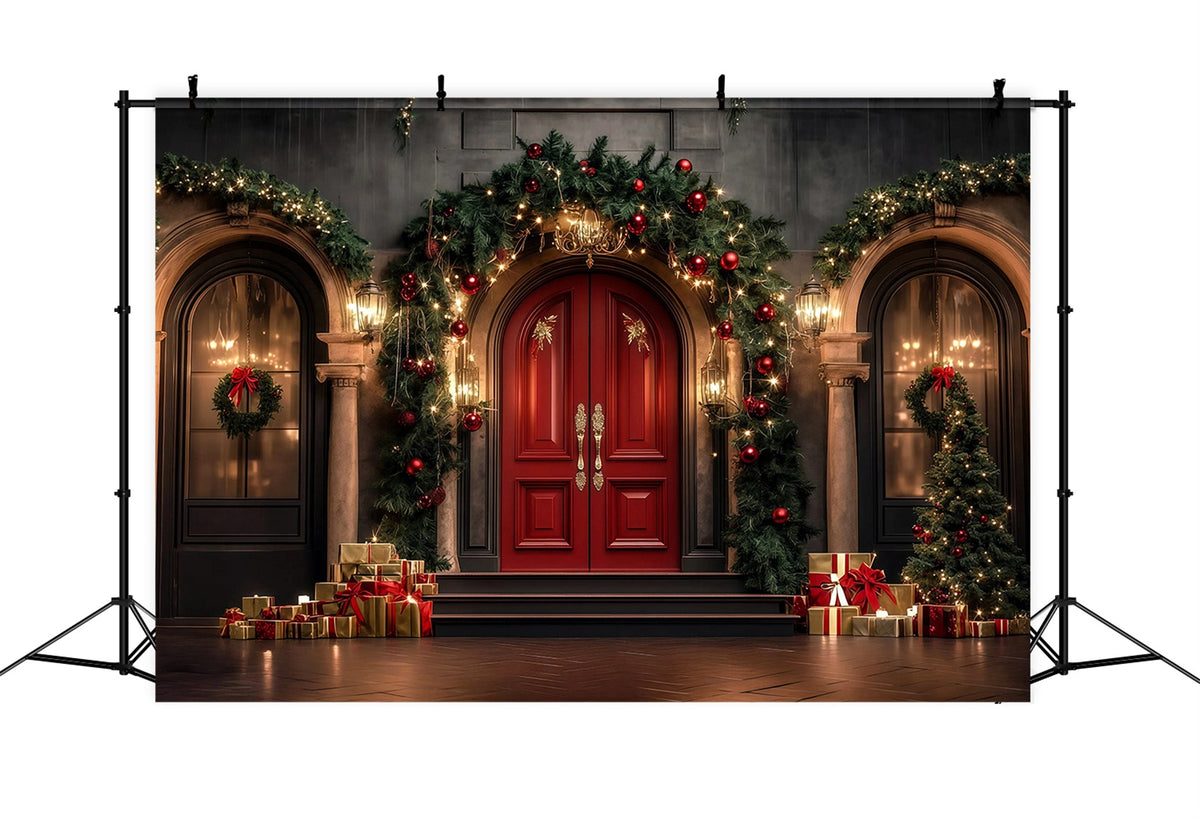 Christmas Arch Backdrop Luxury Garland Door Entrance Studio Backdrops Christmas RR69-19