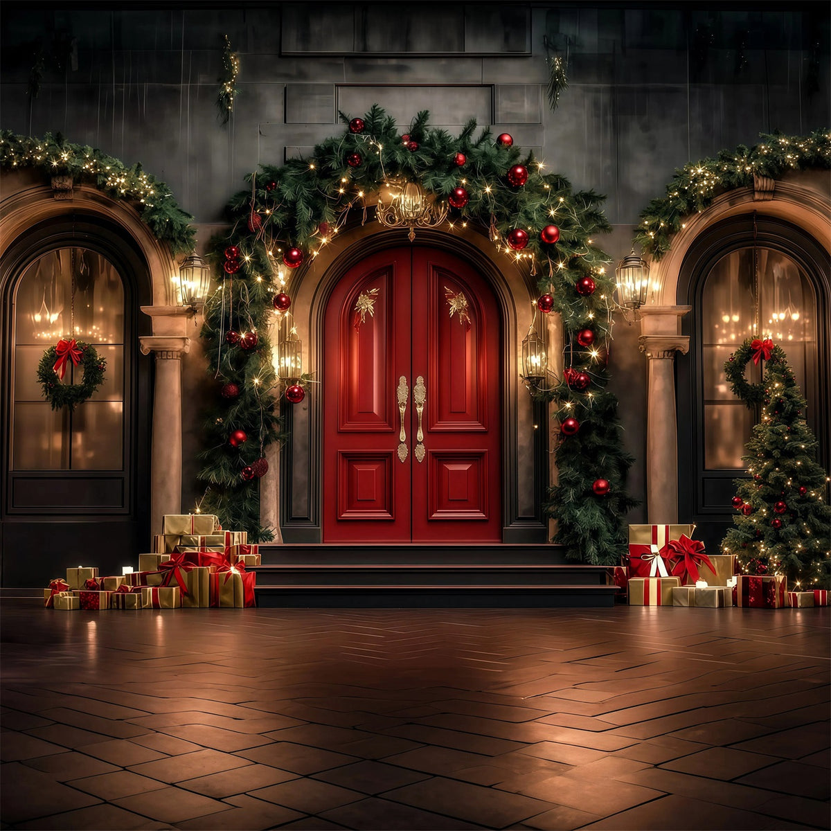 Christmas Arch Backdrop Luxury Garland Door Entrance Studio Backdrops Christmas RR69-19