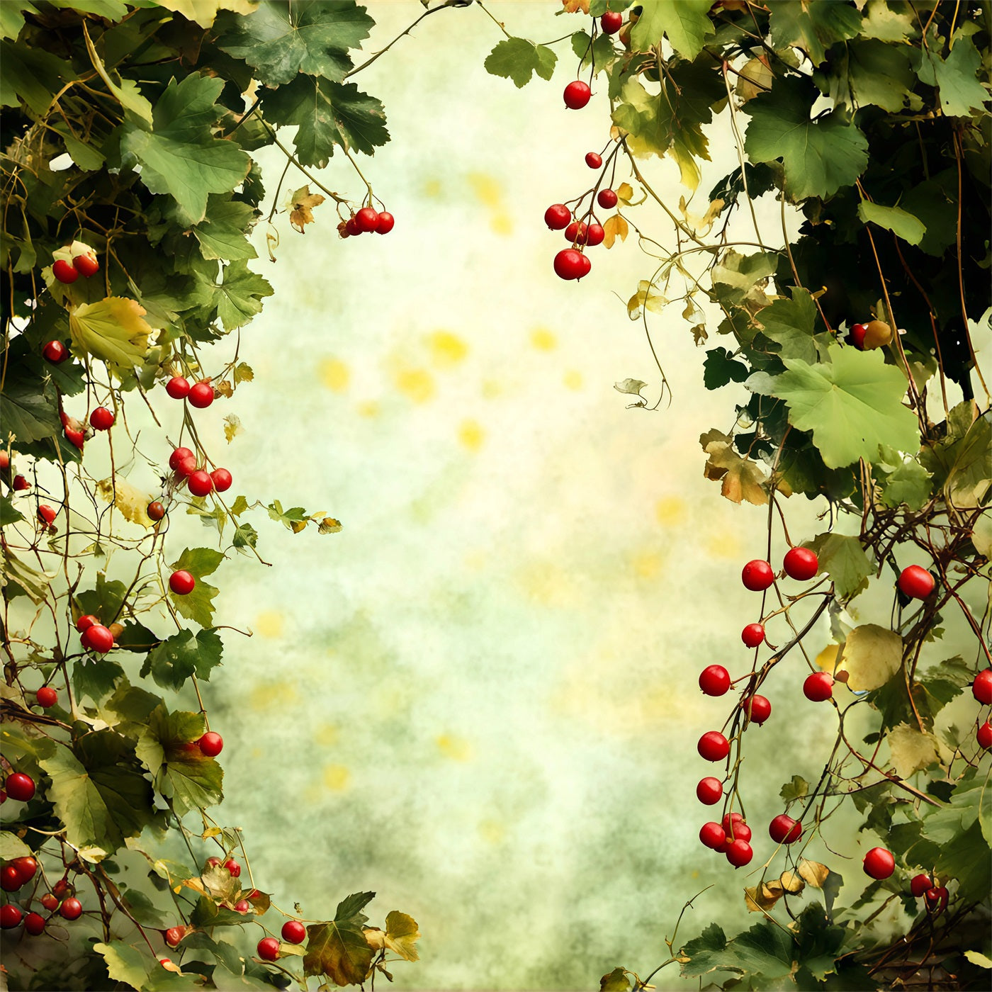 Christmas Greenery Backdrop Berry Green Leaves Frame Photo Christmas Backdrop RR69-20