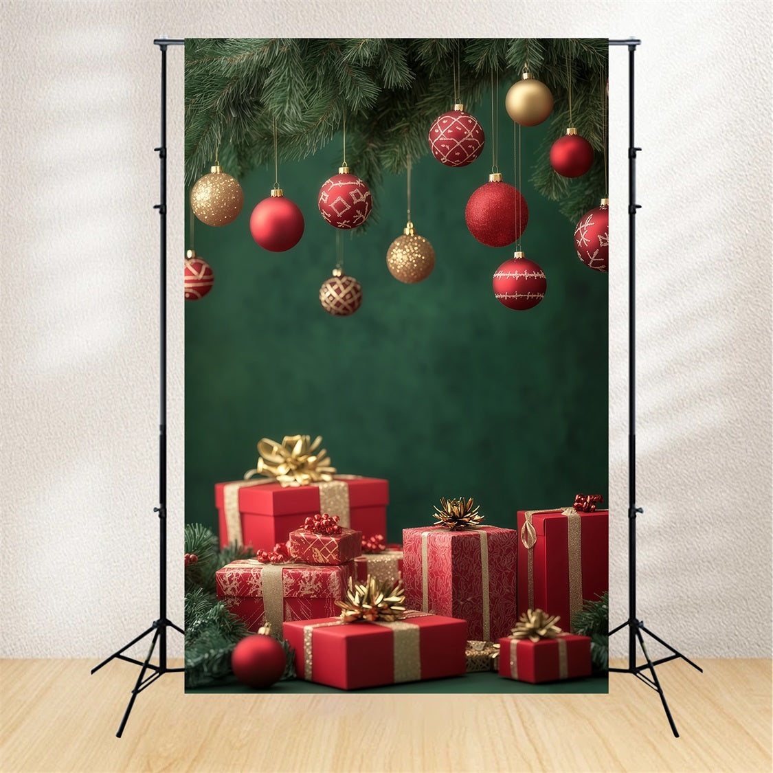 Christmas Ball Backdrop Ornament Gift Box Display Photo Christmas Backdrops RR69-21