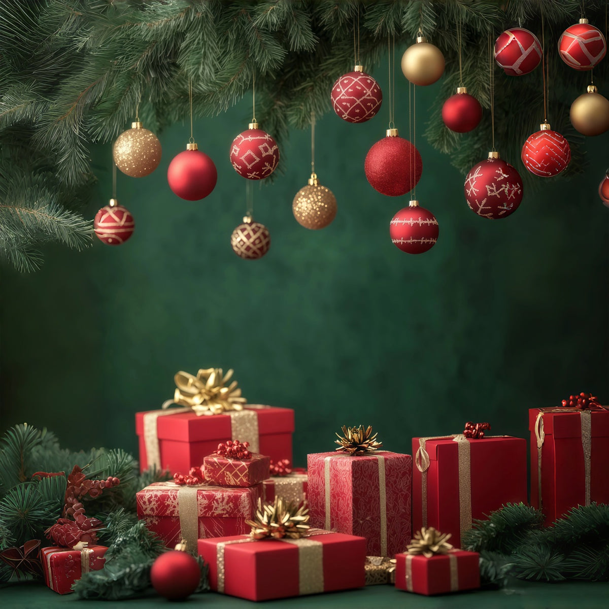 Christmas Ball Backdrop Ornament Gift Box Display Photo Christmas Backdrops RR69-21