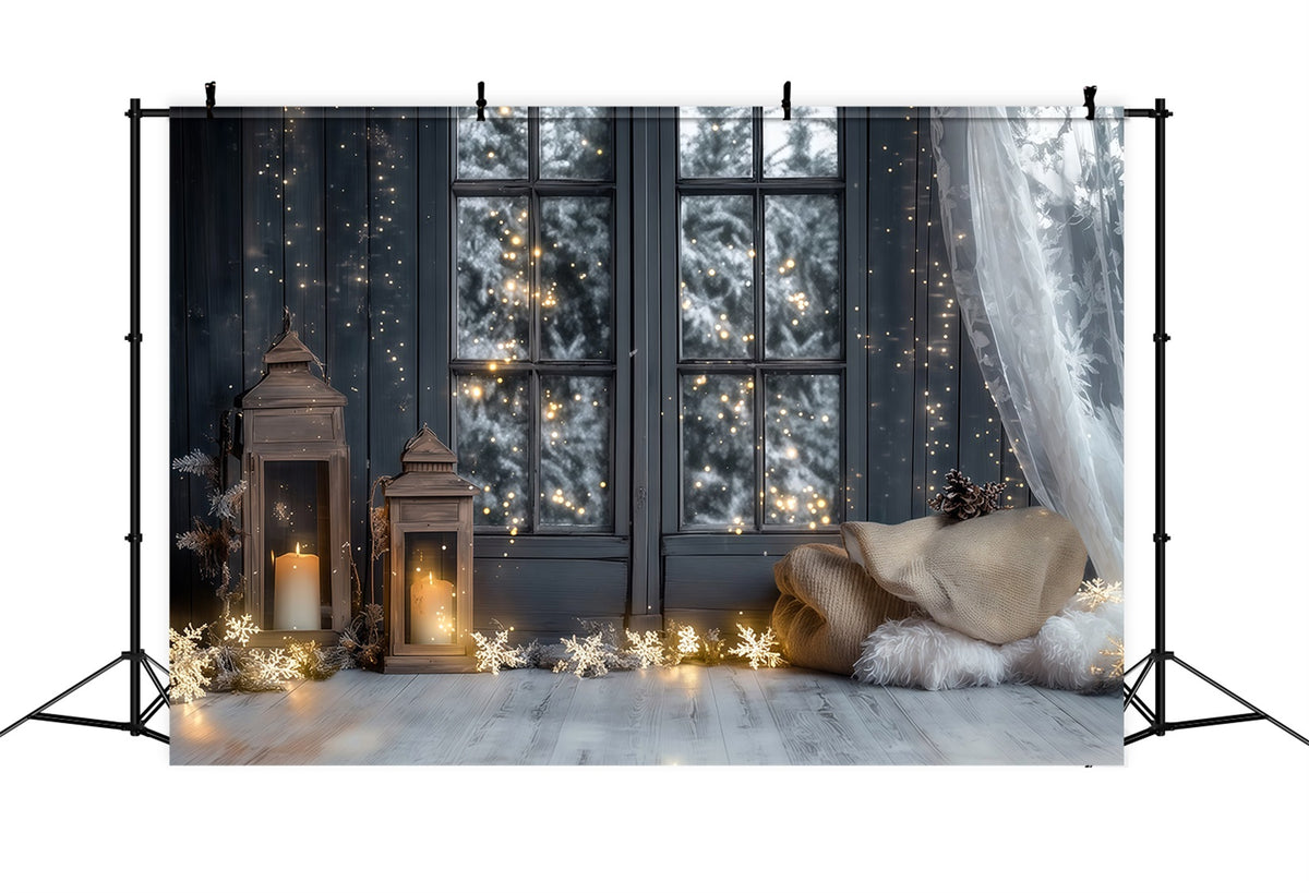Christmas Lights Backdrop Frosted Window Lantern View Christmas Indoor Backdrop RR69-27