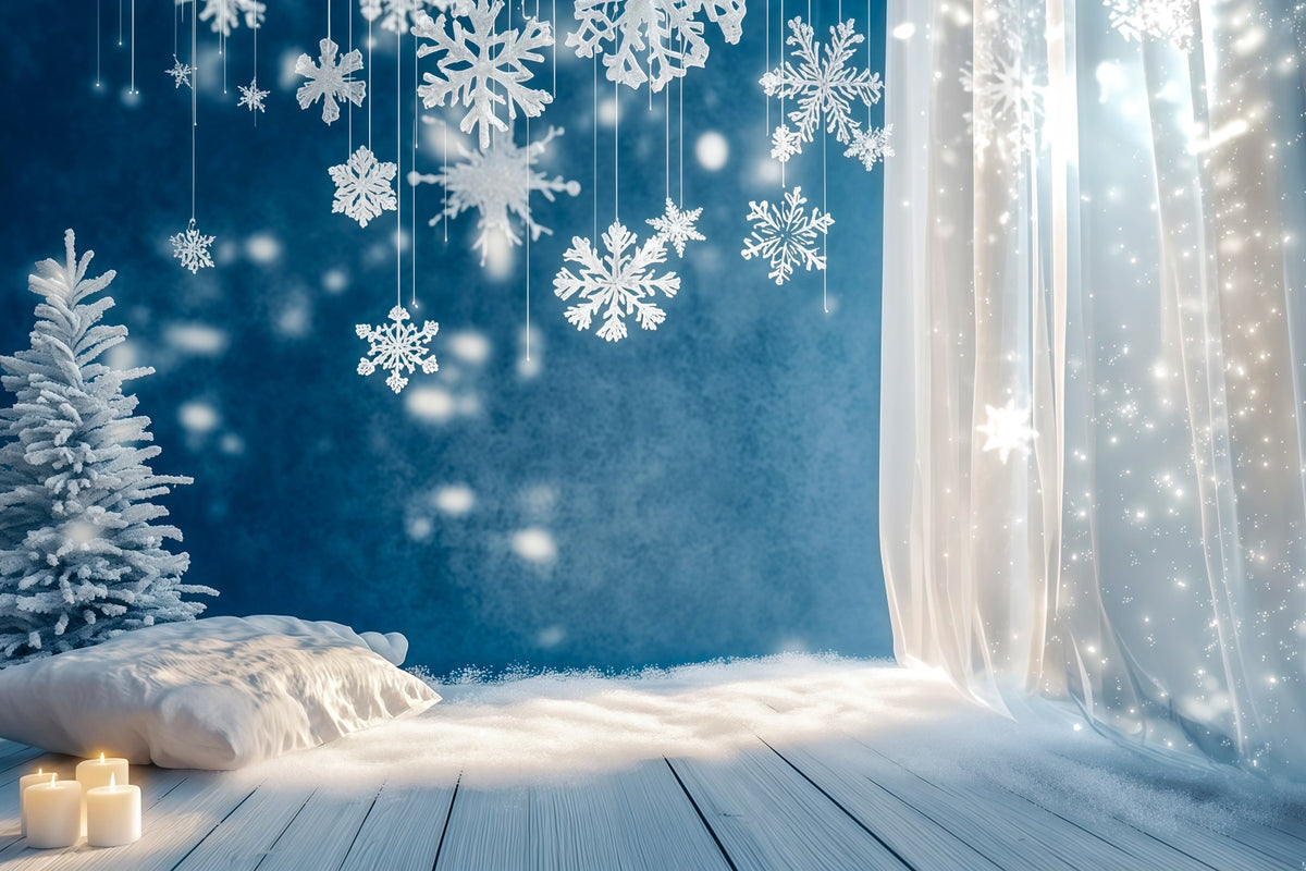 Simple Christmas Backdrop Frosted Snowflake Curtain Glow Wall Backdrop Christmas RR69-30