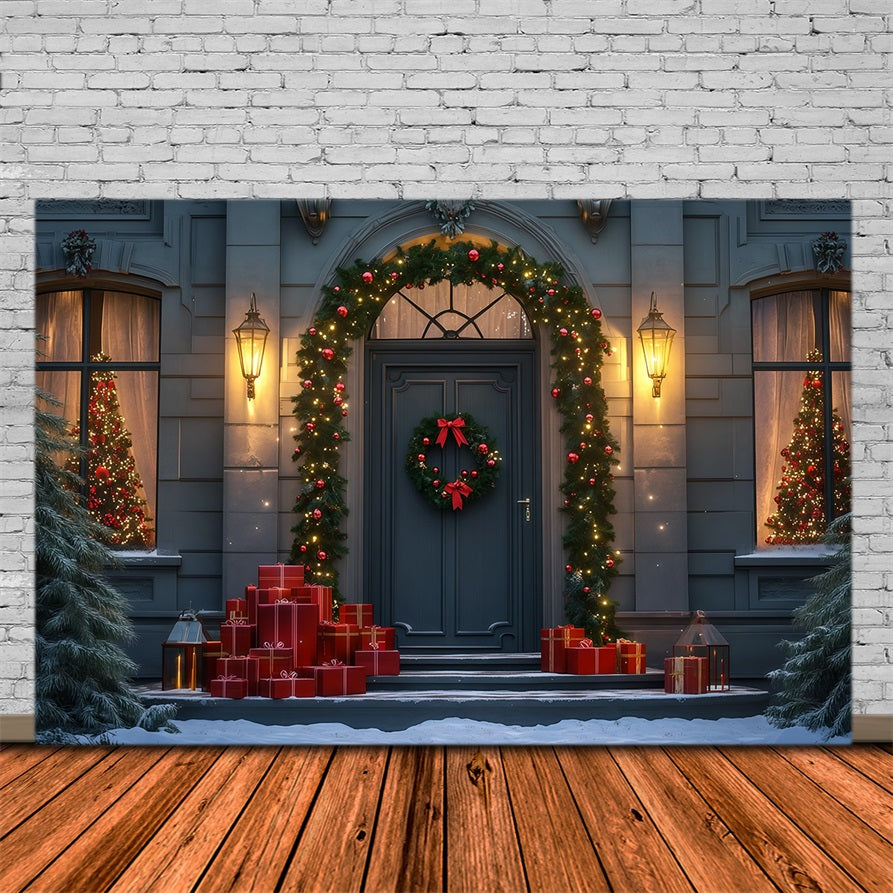 Christmas Night Backdrop Elegant Garland Door Entrance Muslin Christmas Backdrop RR69-31