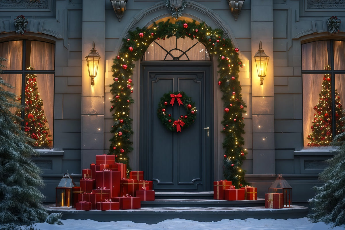 Christmas Night Backdrop Elegant Garland Door Entrance Muslin Christmas Backdrop RR69-31