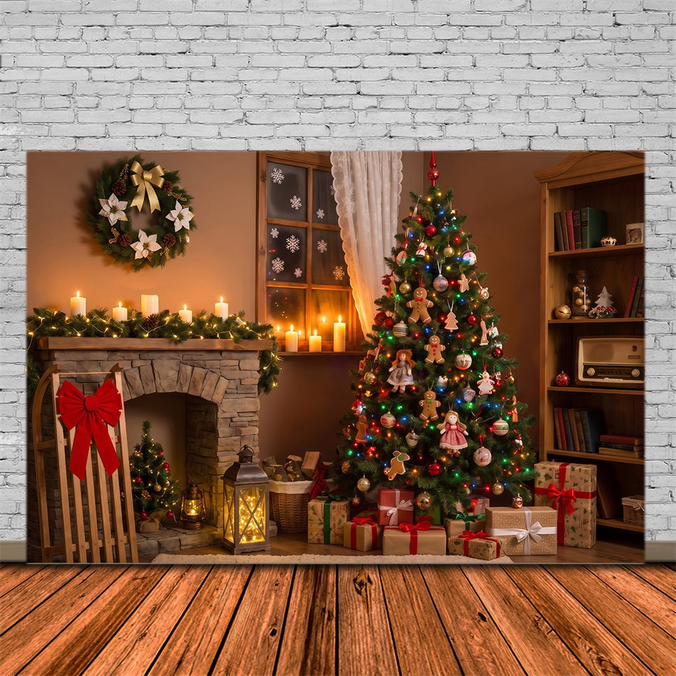 Christmas Night Backdrop Cozy Fireplace Doll Decor Christmas Photography Backdrops RR69-42