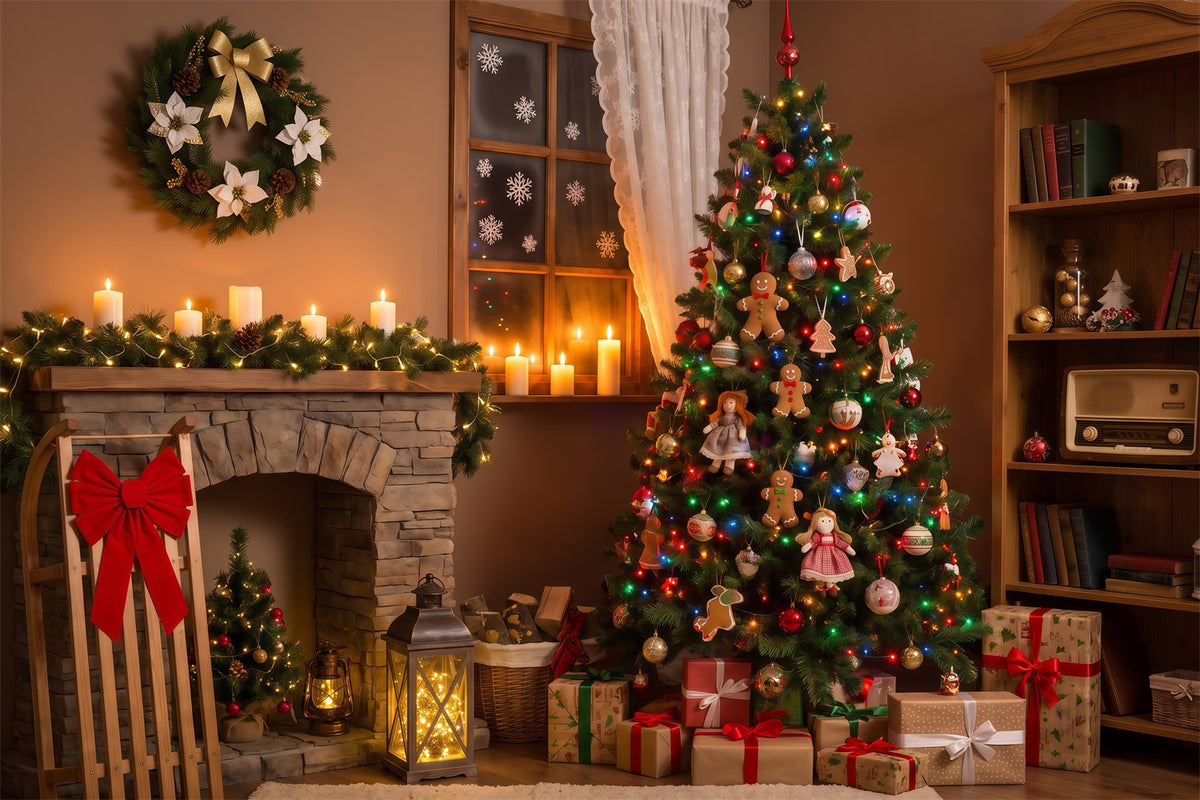 Christmas Night Backdrop Cozy Fireplace Doll Decor Christmas Photography Backdrops RR69-42