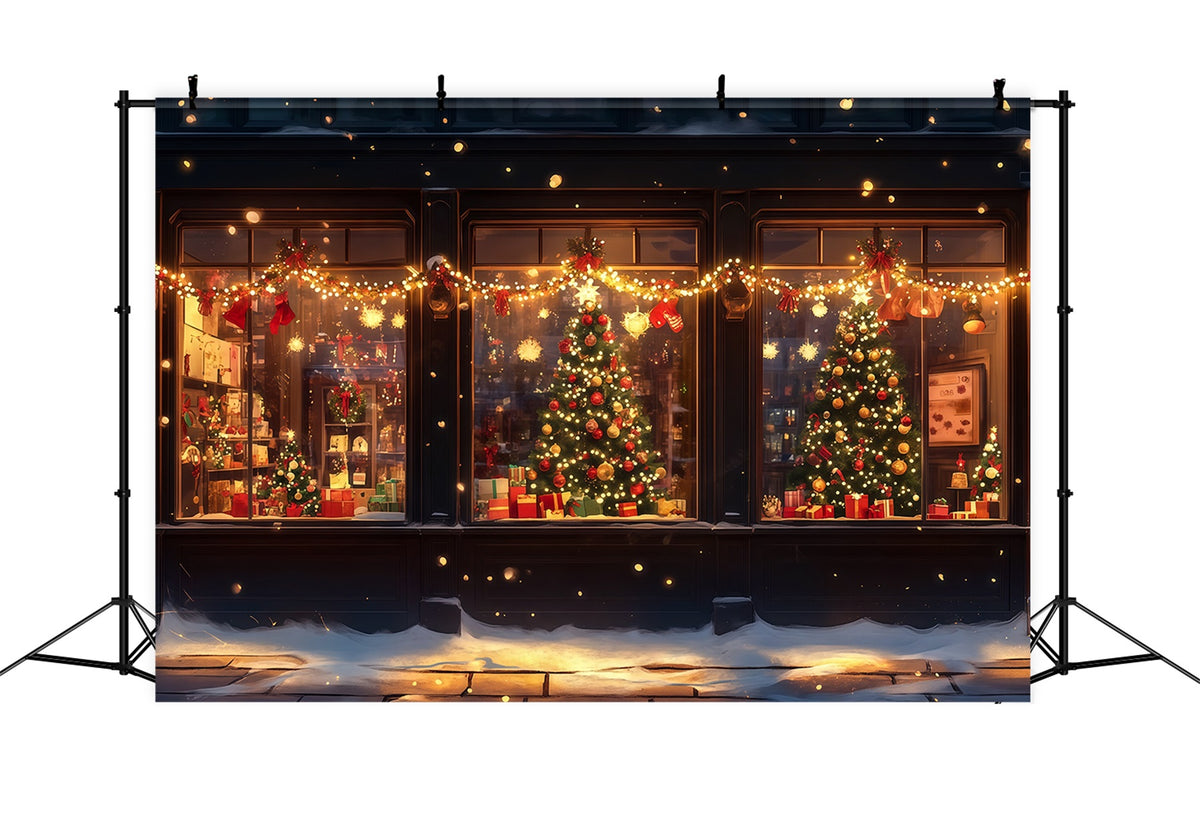 Christmas Store Backdrop Winter Shopfront Window Glow Christmas Wall Backdrop RR69-45