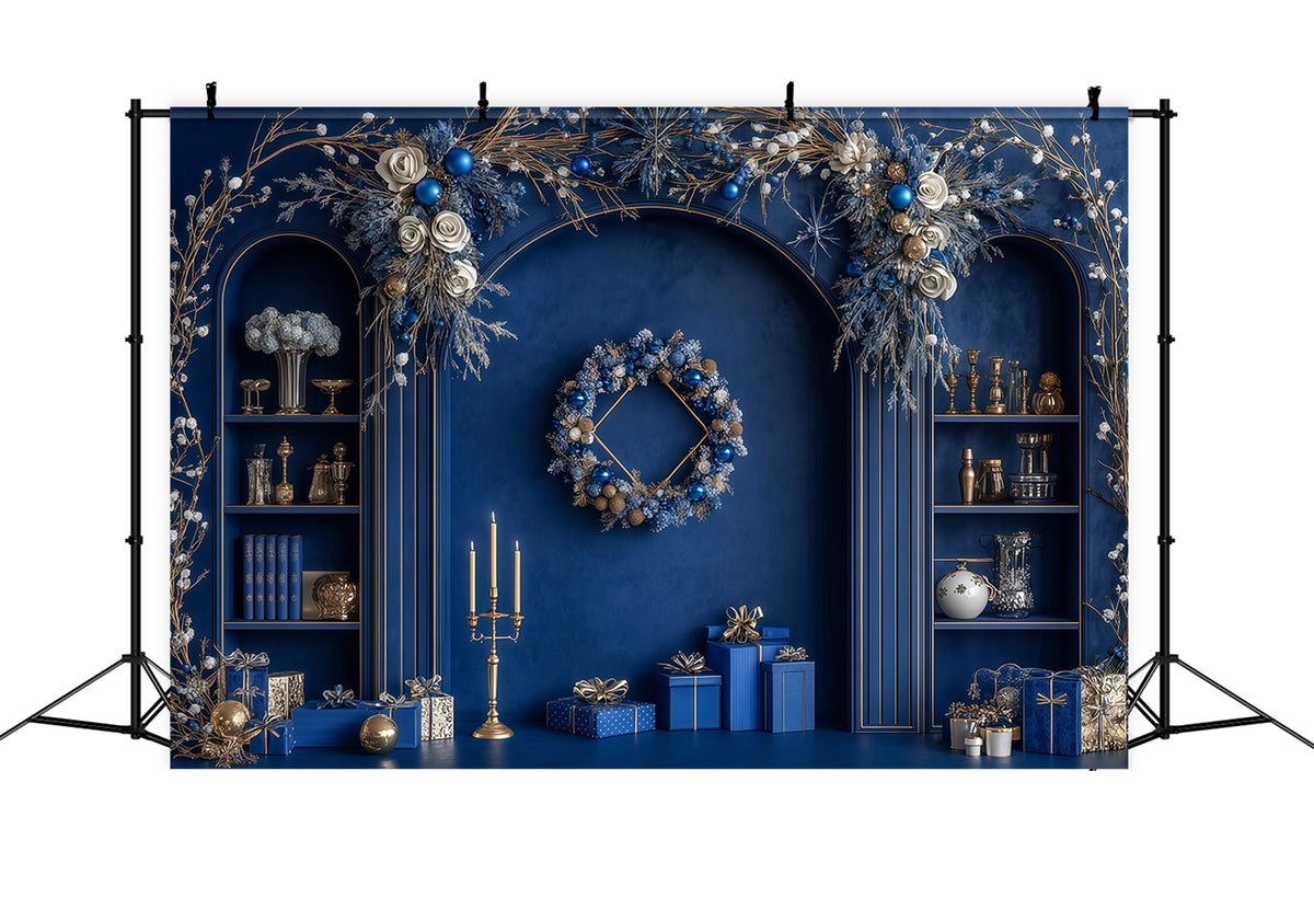 Blue Christmas Backdrop Blue Frosted Arch Decor Photography Christmas Backdrops RR69-46