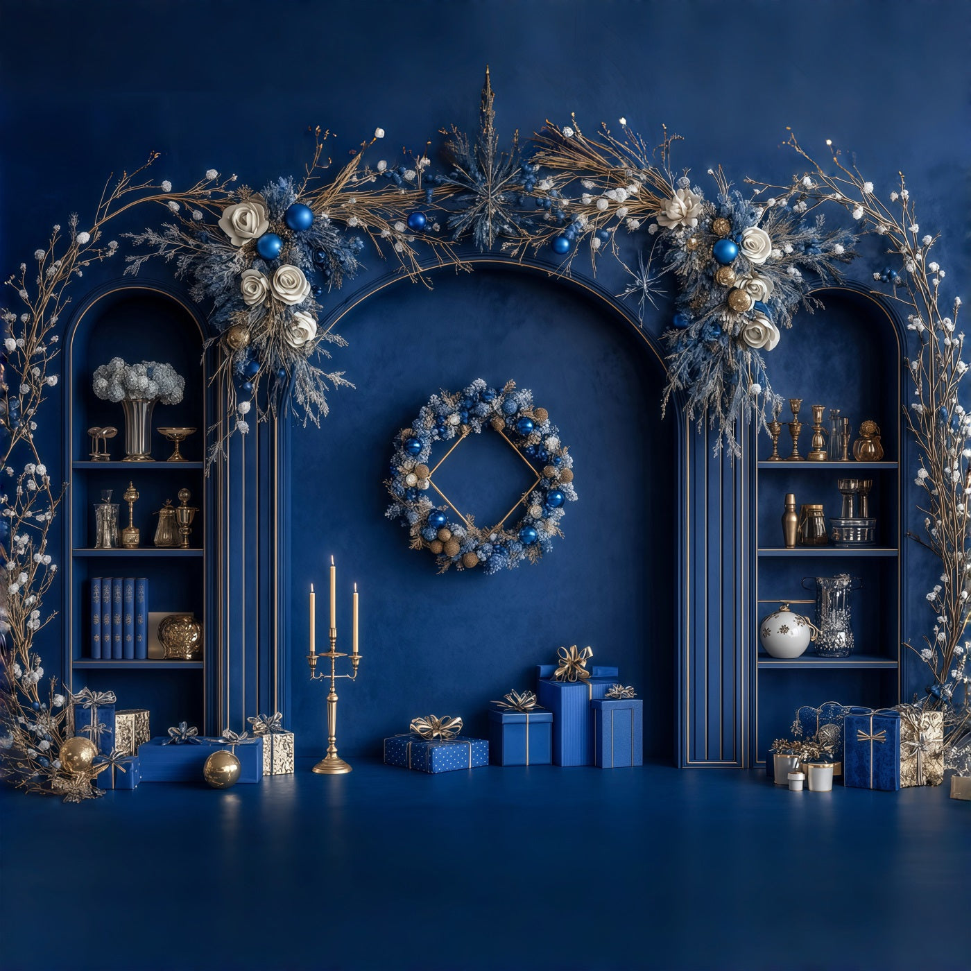 Blue Christmas Backdrop Blue Frosted Arch Decor Photography Christmas Backdrops RR69-46