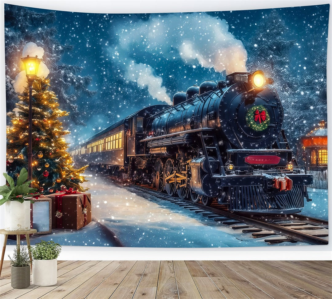 Christmas Train Backdrop Snowy Train Station Journey Large Christmas Backdrop RR69-47